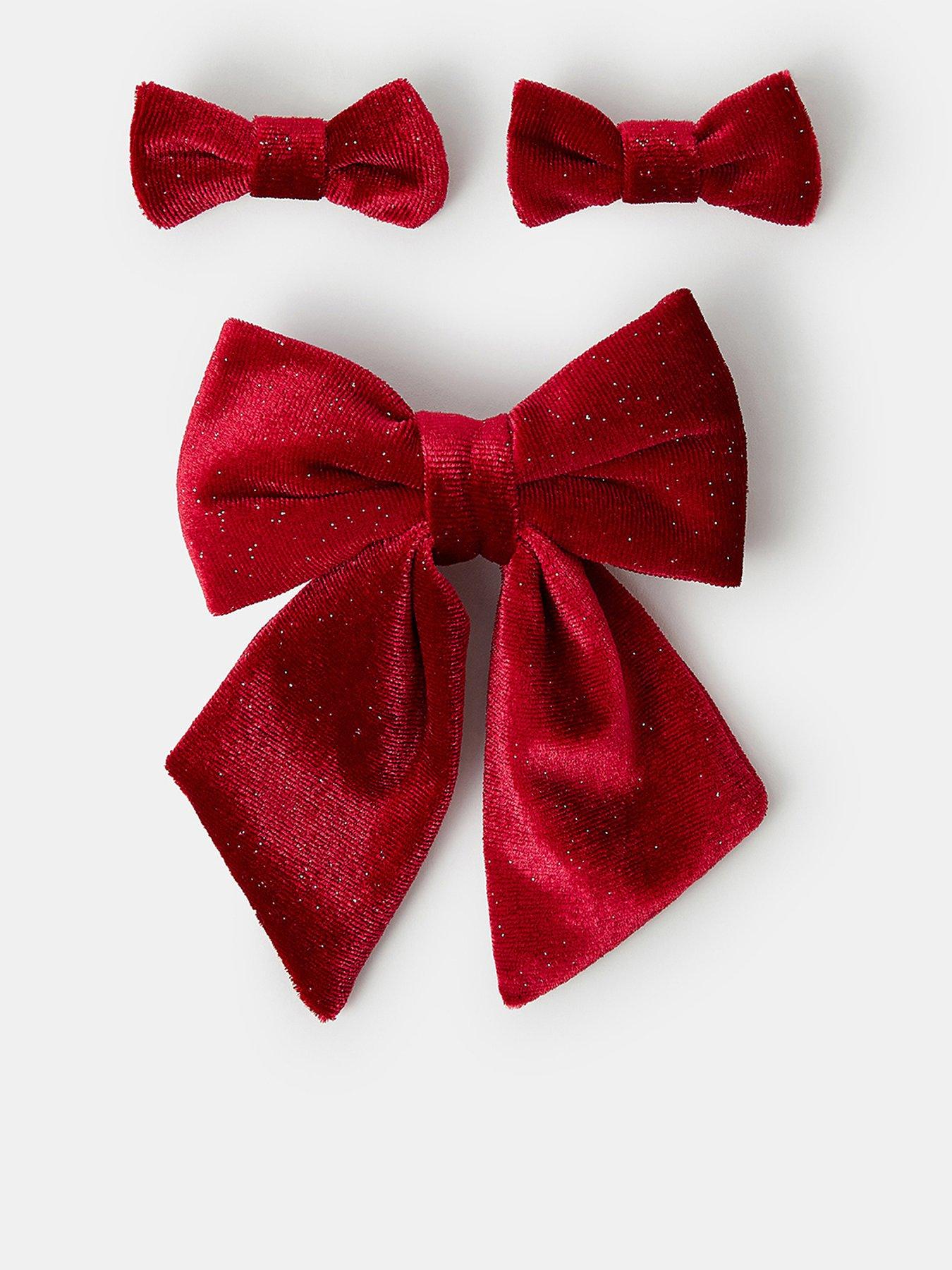 Image 1 of 4 of Accessorize Girls Velvet Bow Hair Bundle - Red