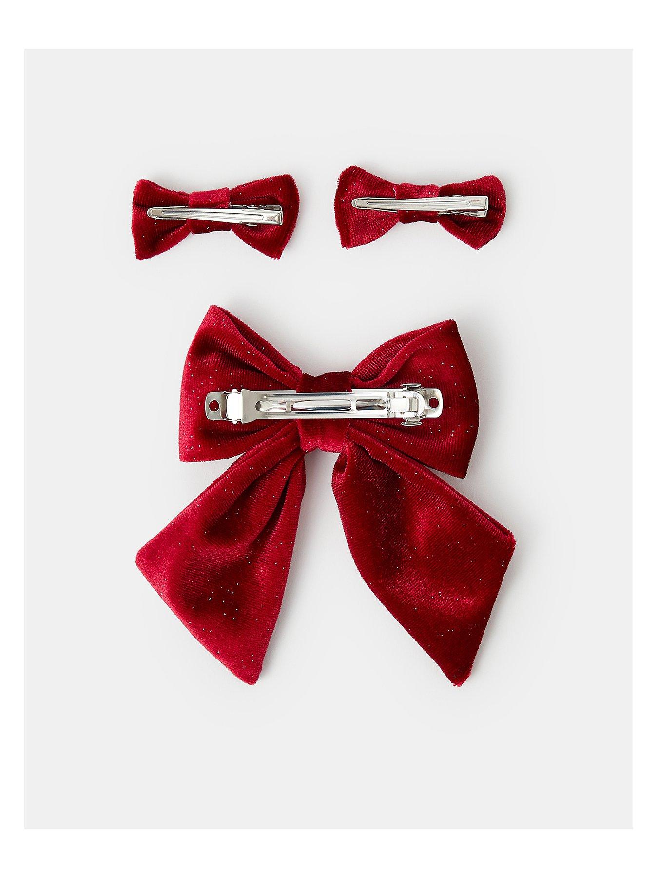 Image 2 of 4 of Accessorize Girls Velvet Bow Hair Bundle - Red