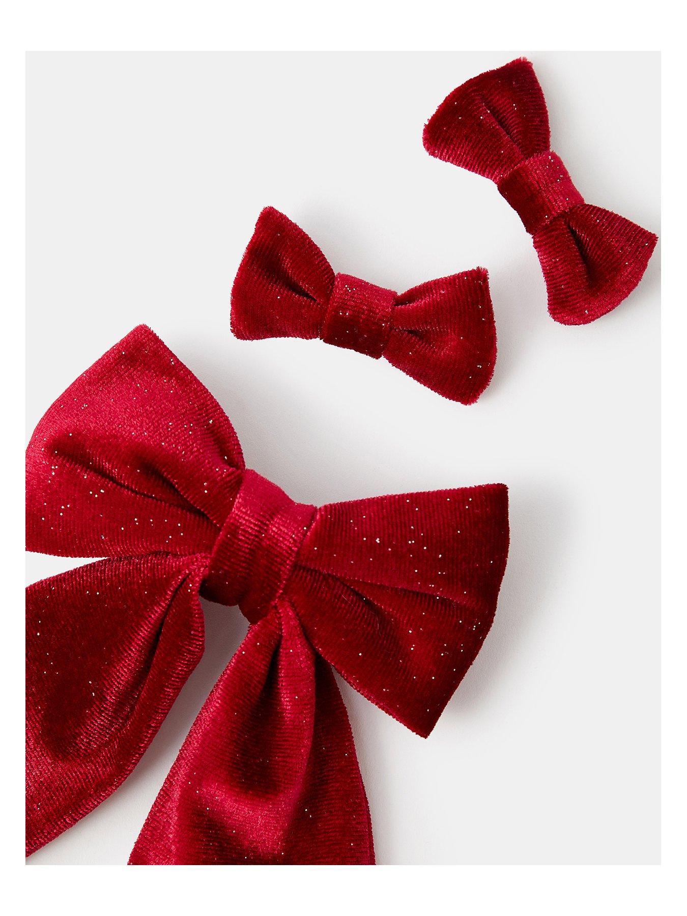 Image 3 of 4 of Accessorize Girls Velvet Bow Hair Bundle - Red