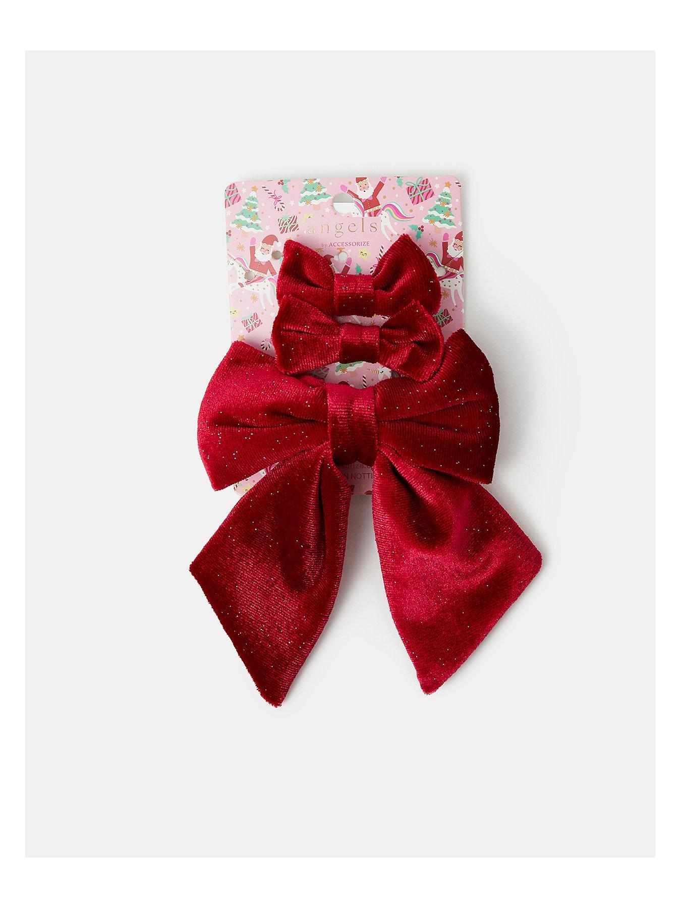 Image 4 of 4 of Accessorize Girls Velvet Bow Hair Bundle - Red
