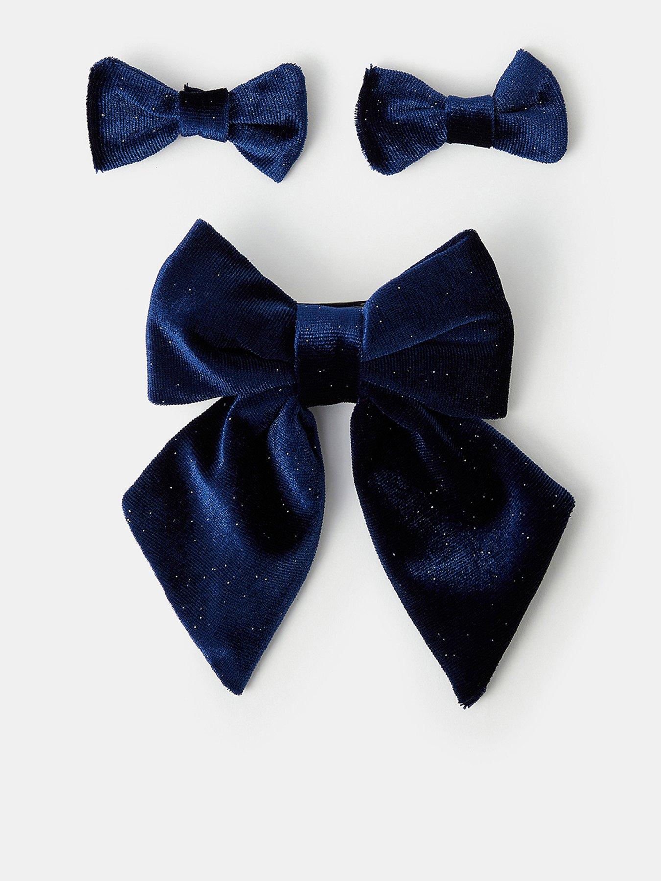 Image 1 of 4 of Accessorize Girls Velvet Bow Hair Bundle - Navy
