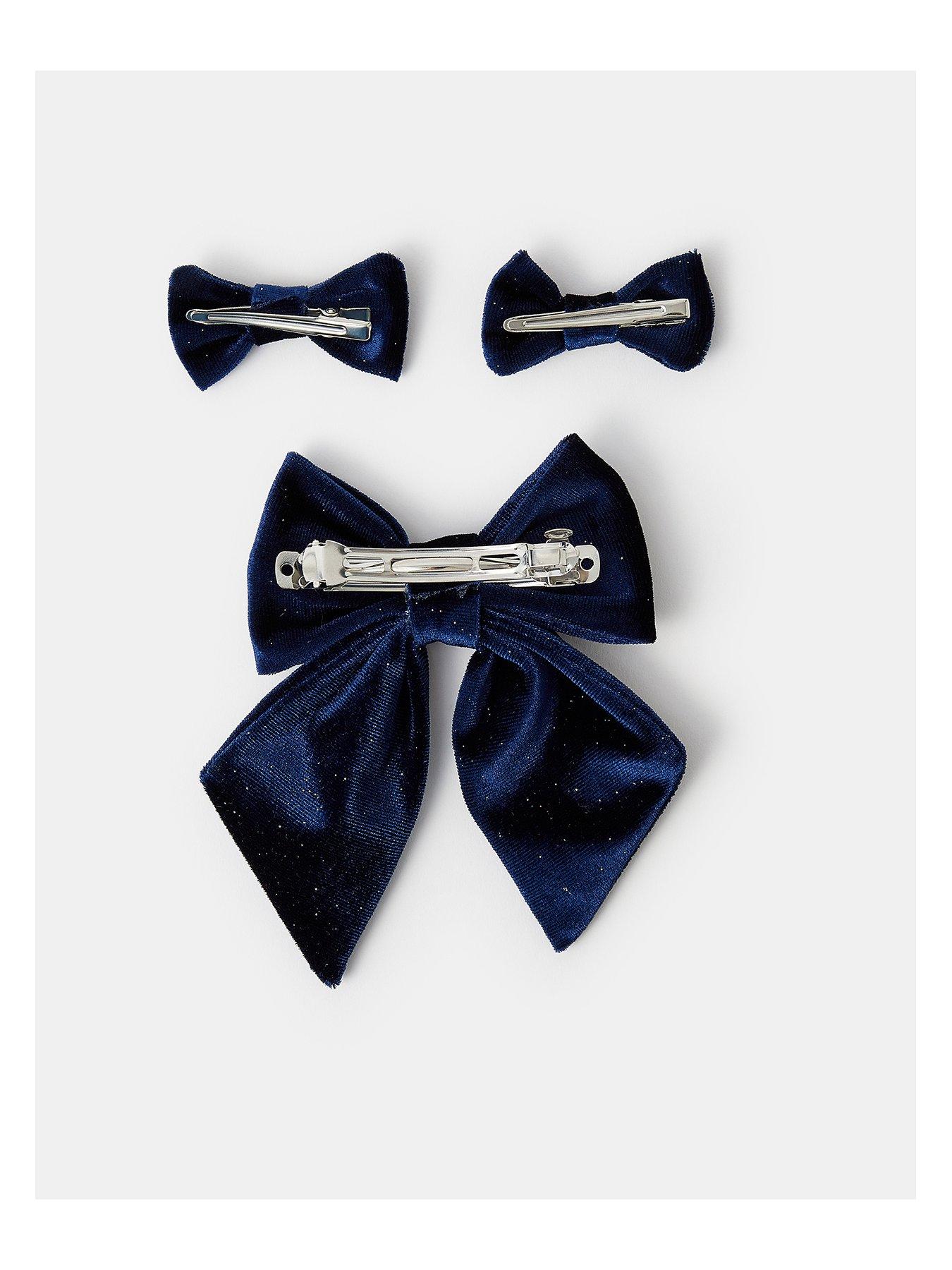 Image 2 of 4 of Accessorize Girls Velvet Bow Hair Bundle - Navy