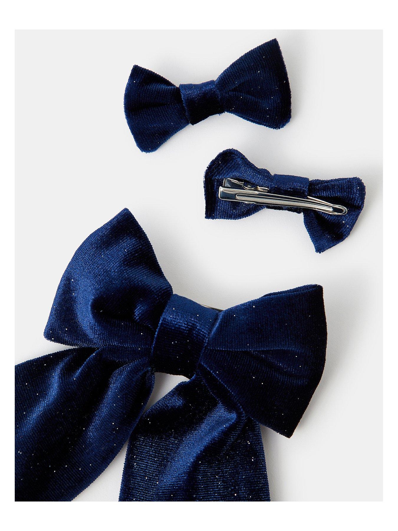Image 3 of 4 of Accessorize Girls Velvet Bow Hair Bundle - Navy