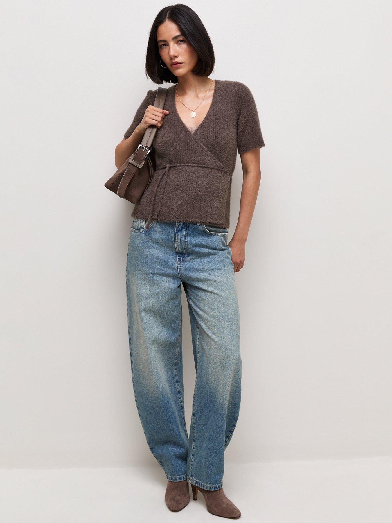 Image 3 of 5 of New Look Womens Wrap Front Tie Waist Jumper - Brown