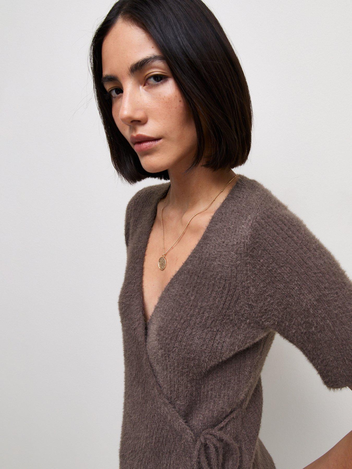 Image 4 of 5 of New Look Womens Wrap Front Tie Waist Jumper - Brown