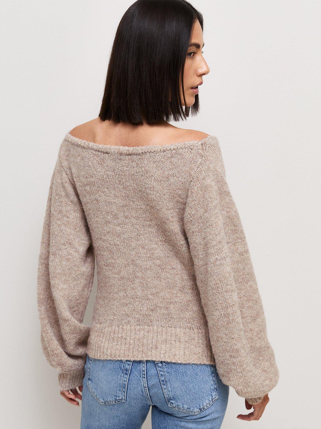 Image 2 of 4 of New Look Womens Bow Bardot Neck Wool-Blend Jumper - Beige