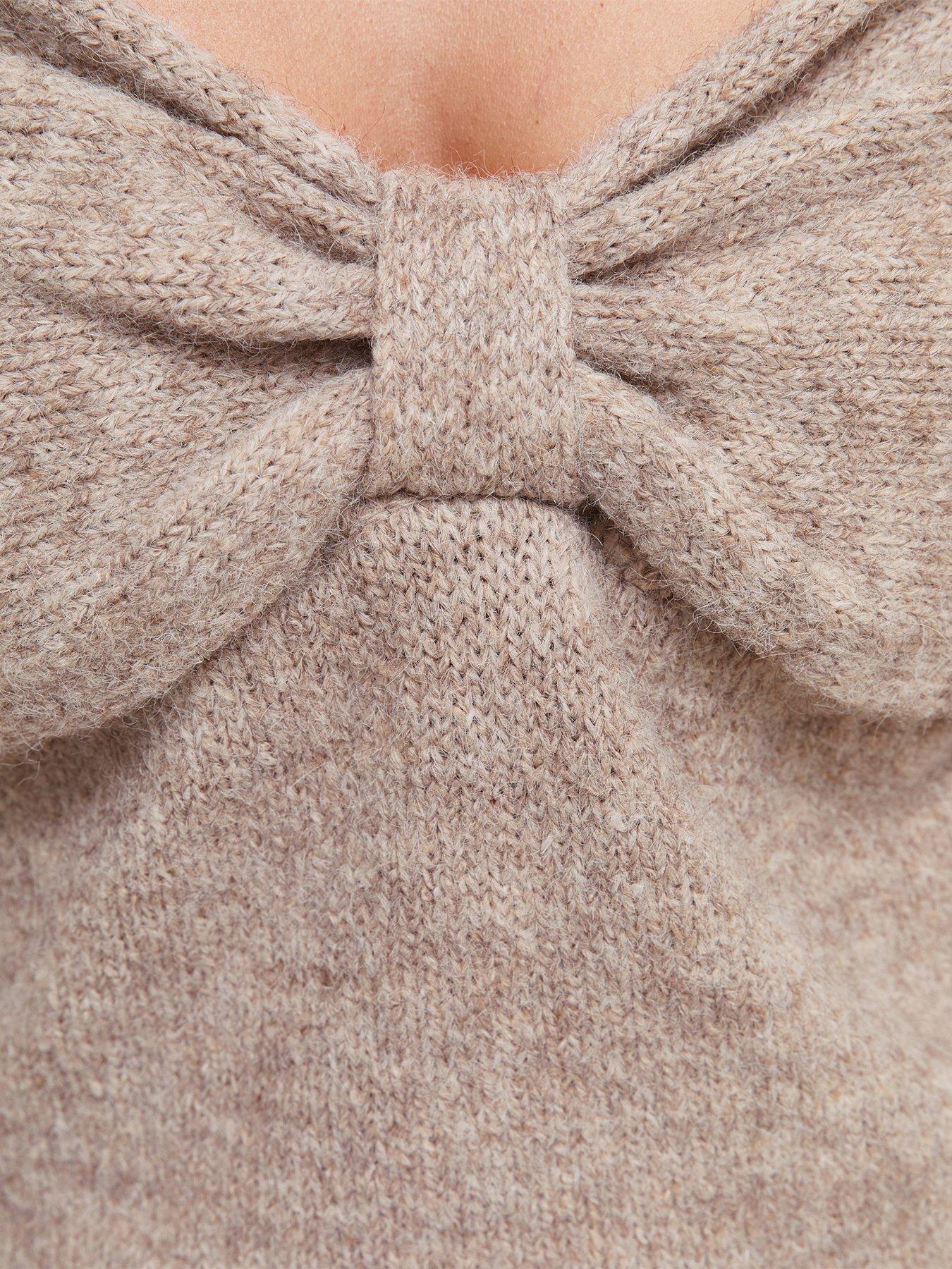 Image 4 of 4 of New Look Womens Bow Bardot Neck Wool-Blend Jumper - Beige