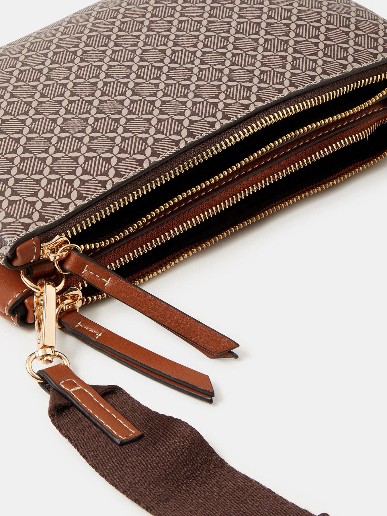 Image 4 of 5 of Accessorize Monogram Crossbody Bag - Beige