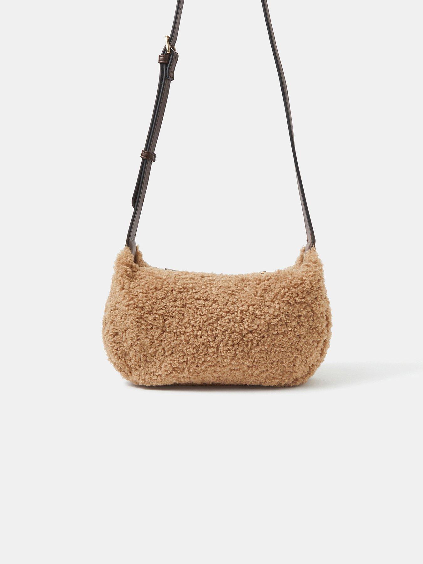 Image 1 of 5 of Accessorize Shearling Crossbody Bag - Beige
