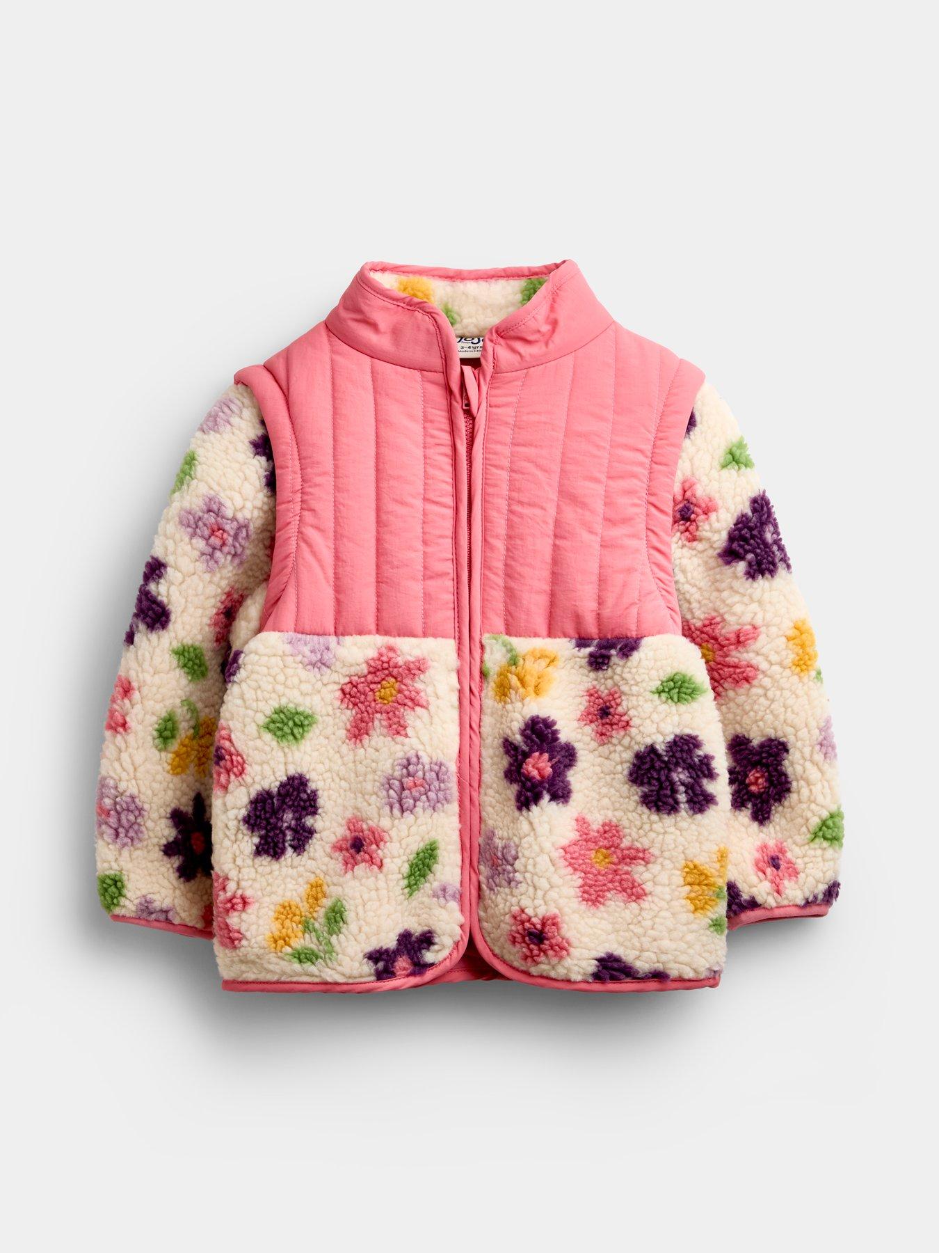 JoJo Maman Bebe Toddler Girls 2-in-1 Bold Flower Fleece Jacket - Cream