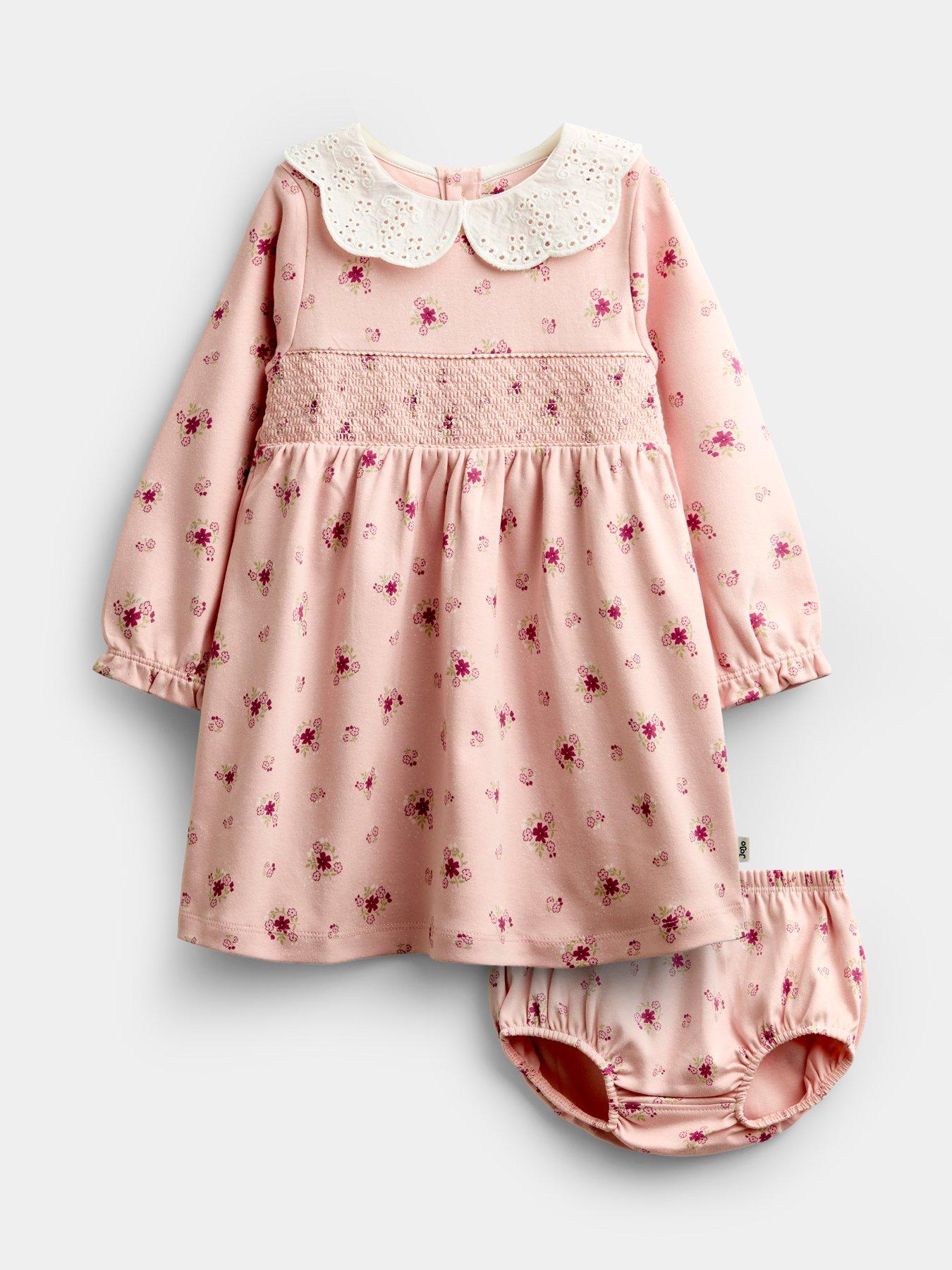 JoJo Maman Bebe Baby Girls Floral Smocked Dress Set - Pink
