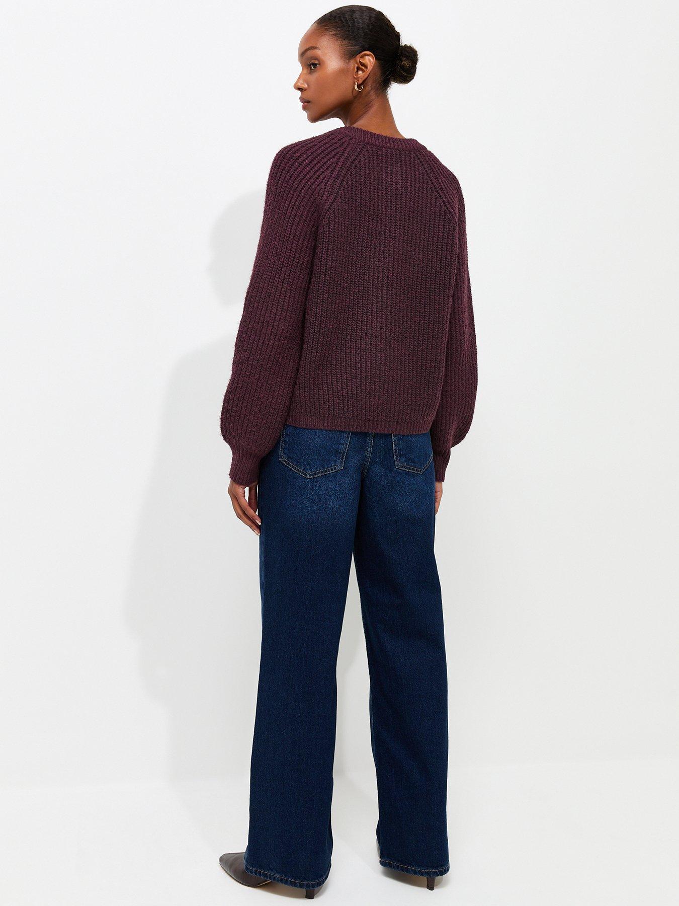 Image 2 of 5 of New Look Womens Ribbed Raglan Button-Through Cardigan - Burgundy