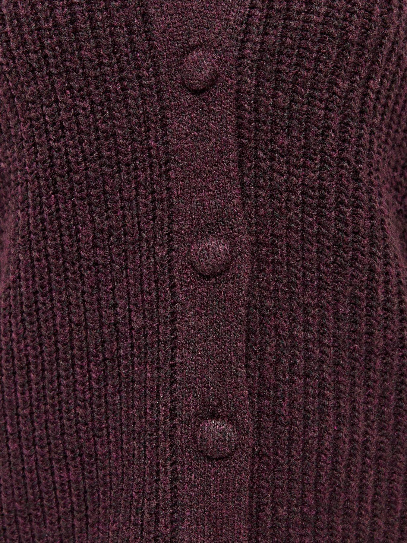 Image 5 of 5 of New Look Womens Ribbed Raglan Button-Through Cardigan - Burgundy