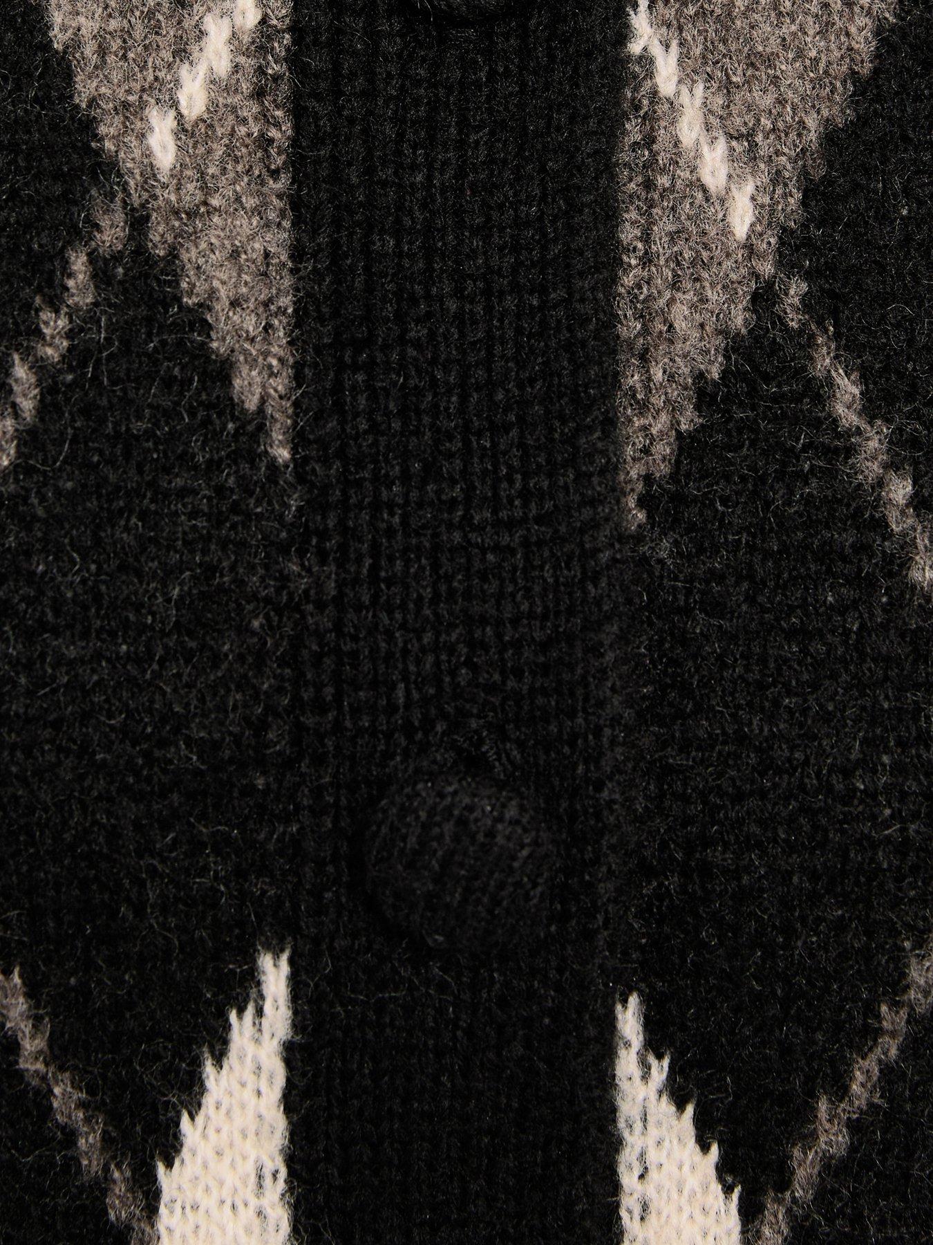 Image 5 of 6 of New Look Womens Argyle Button-Through Crew Neck Cardigan - Black