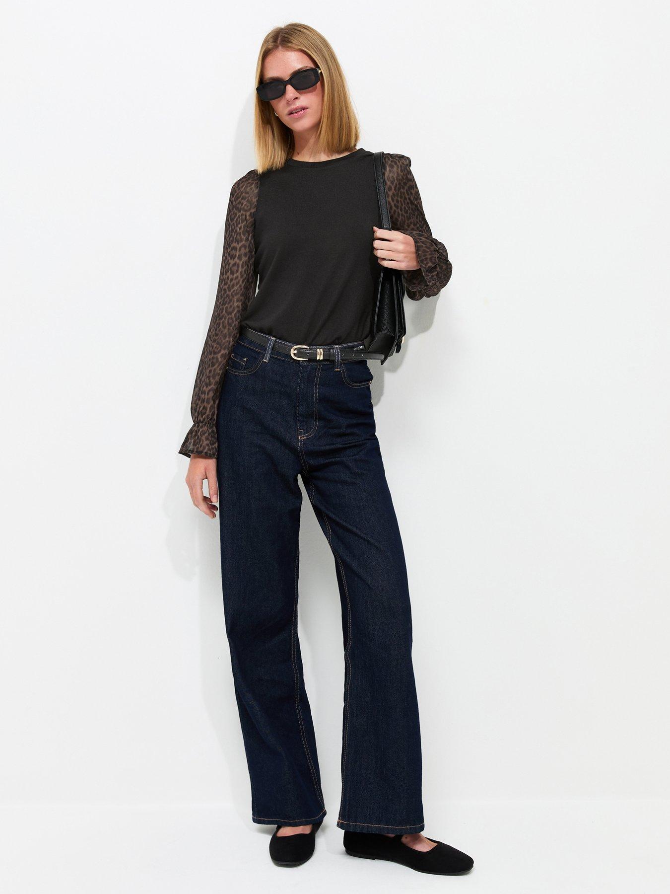 Image 3 of 6 of New Look Womens 2-in-1 Sheer Leopard Sleeve Top - Black