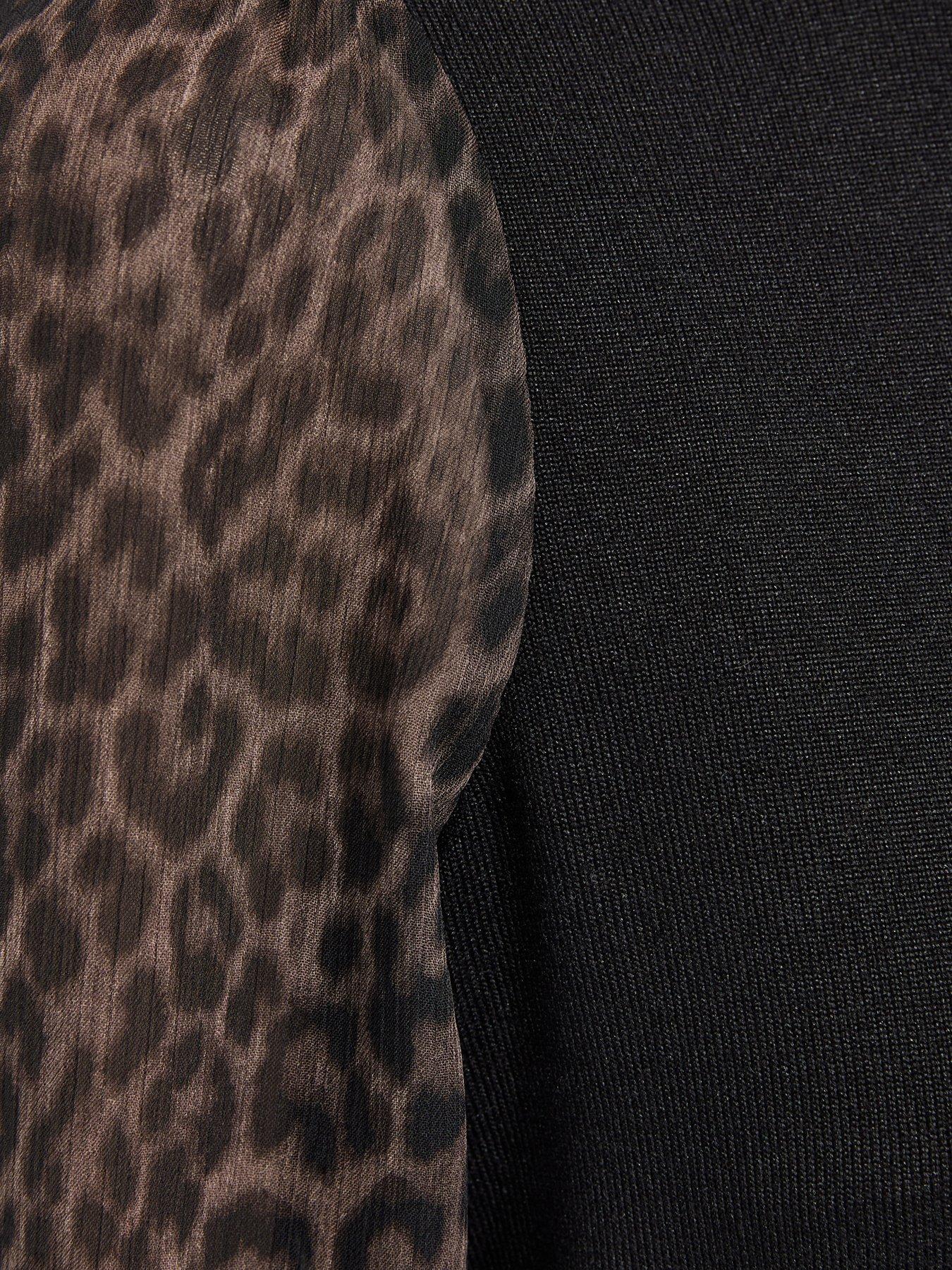Image 5 of 6 of New Look Womens 2-in-1 Sheer Leopard Sleeve Top - Black