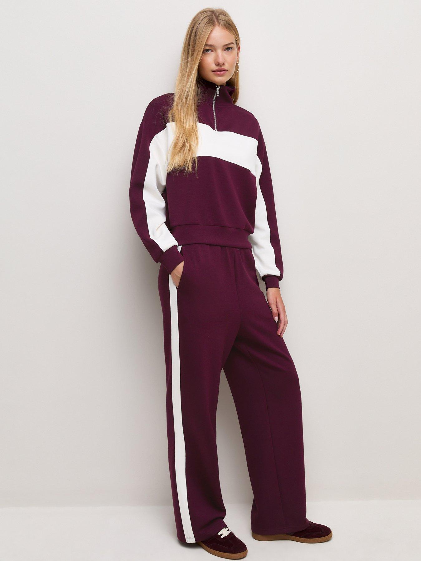 Image 3 of 5 of New Look Womens Side Stripe Elasticated Wide Leg Trousers - Red