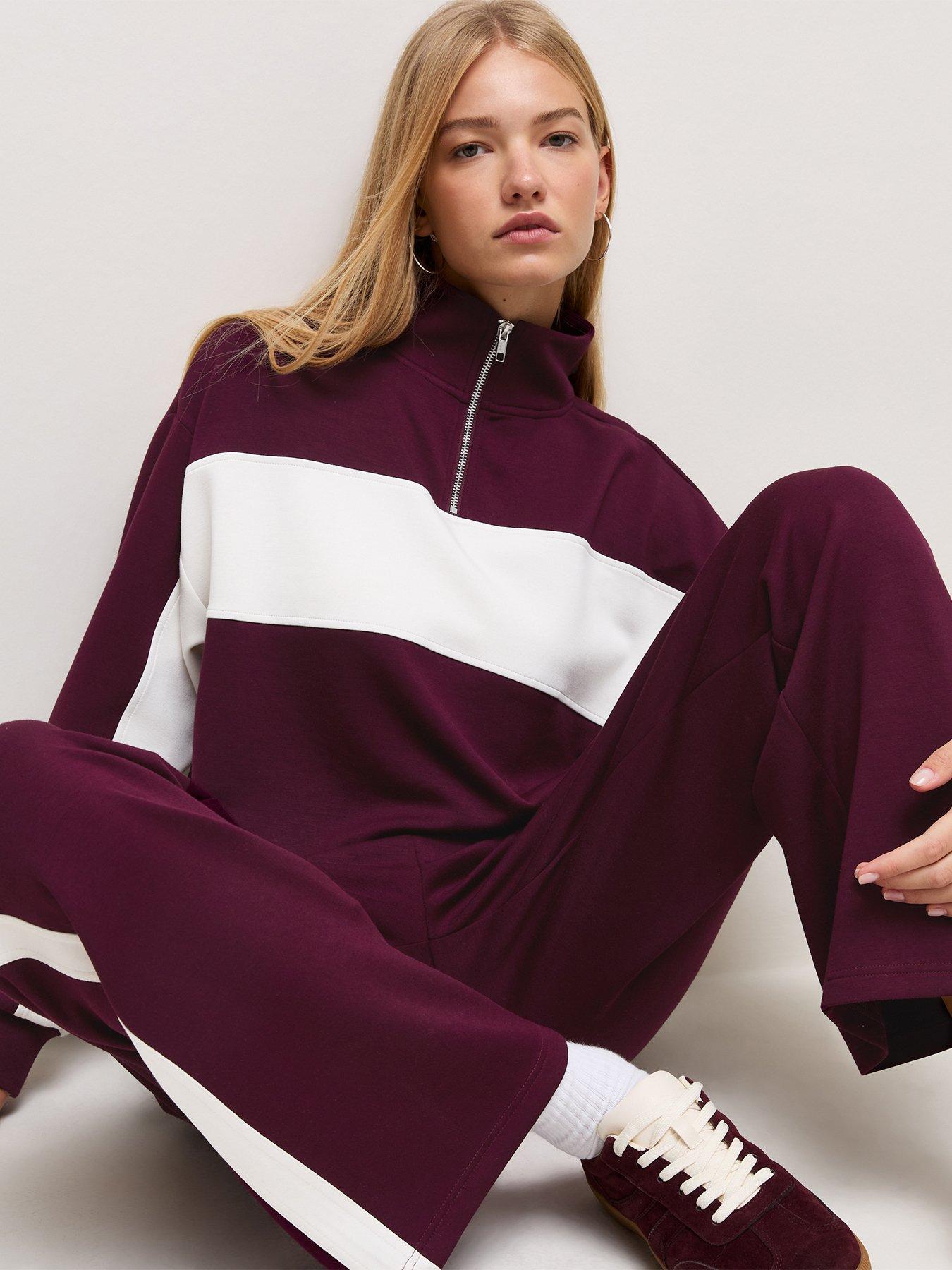 Image 4 of 6 of New Look Womens Colour Block Quarter Zip Sweatshirt - Red