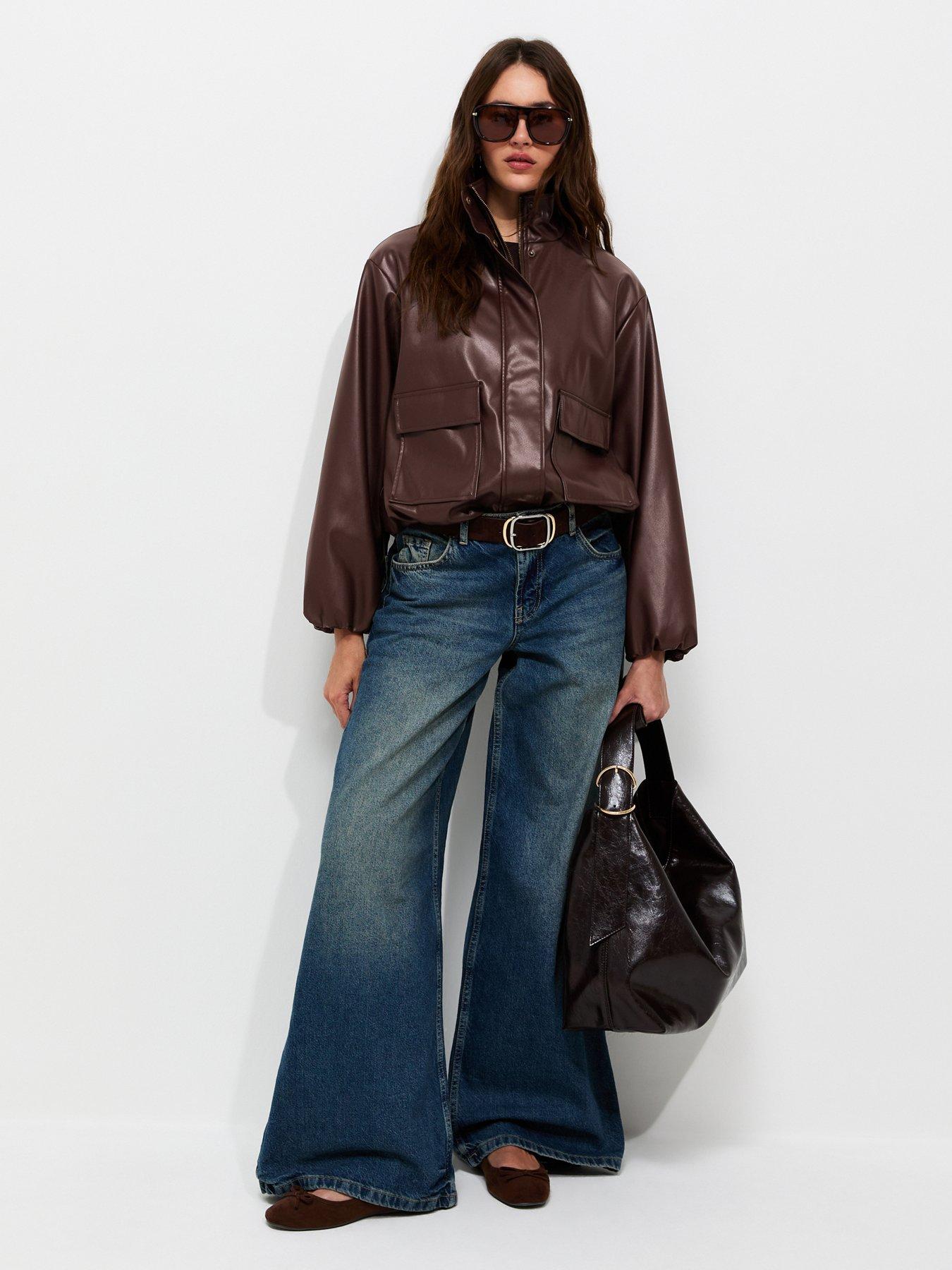 Image 3 of 5 of New Look Faux Leather High Neck Jacket - Brown