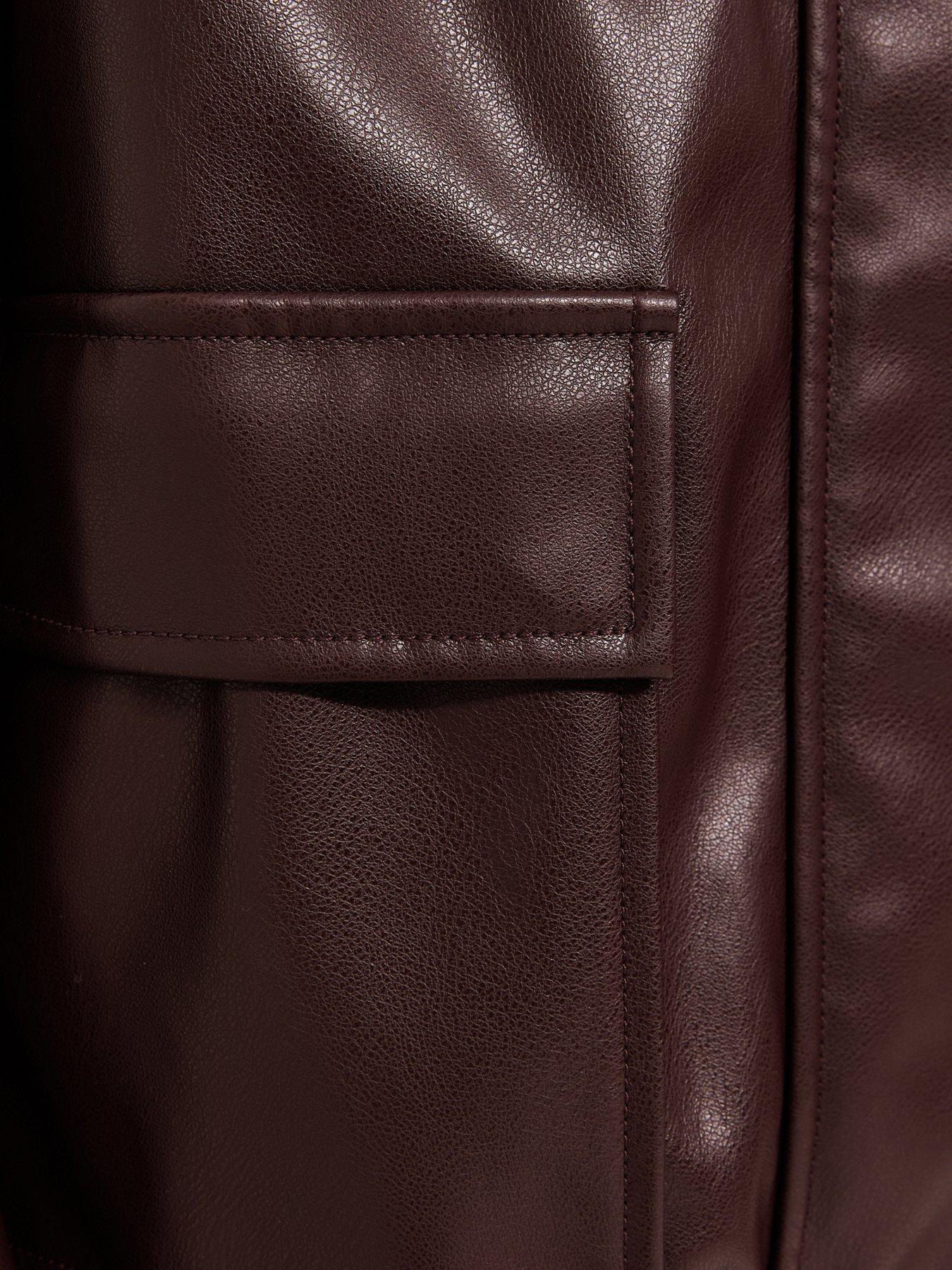 Image 5 of 5 of New Look Faux Leather High Neck Jacket - Brown