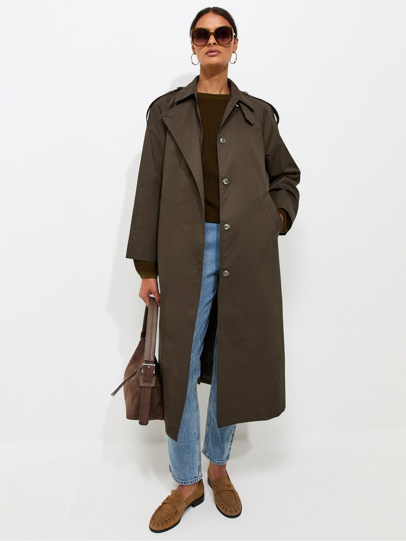 Image 1 of 6 of New Look Cotton Belted Trench Coat - Green