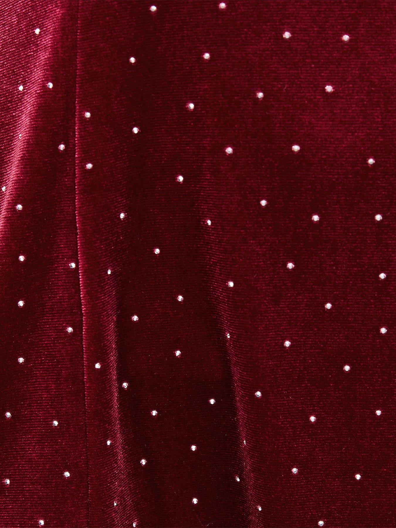 Image 6 of 6 of New Look Womens Embellished Velvet Bandeau Mini Dress - Dark Red