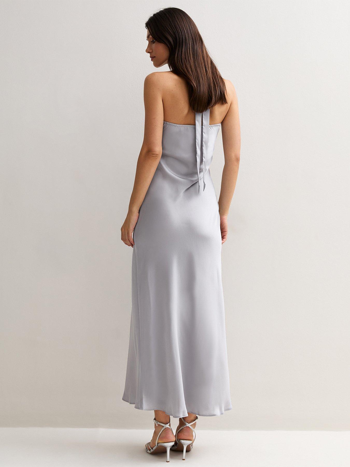 Image 2 of 5 of New Look Womens Halter Neck Satin Maxi Dress - Silver