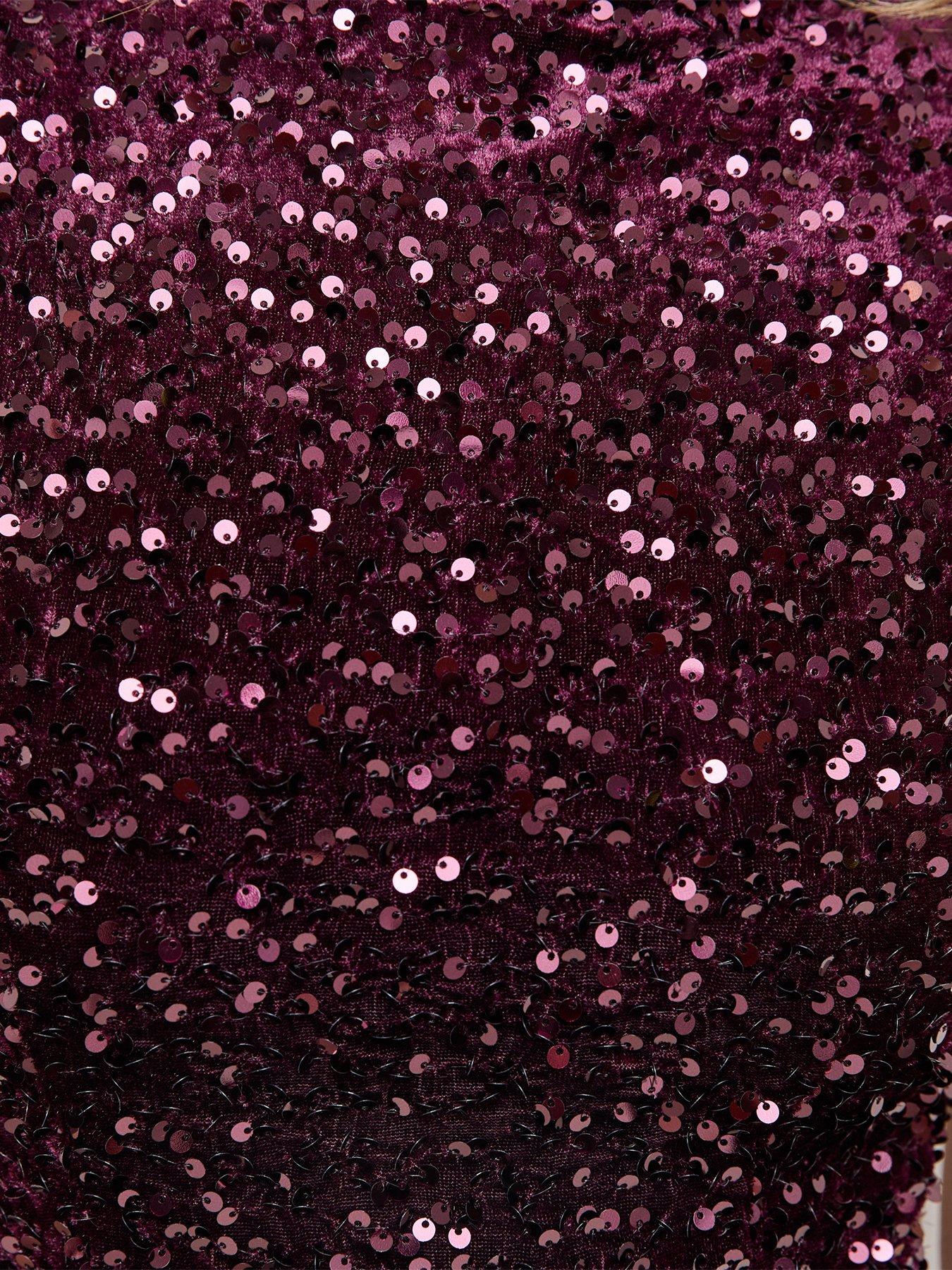 Image 5 of 5 of New Look Womens Sequin Embellished Mini Shift Dress - Dark Red