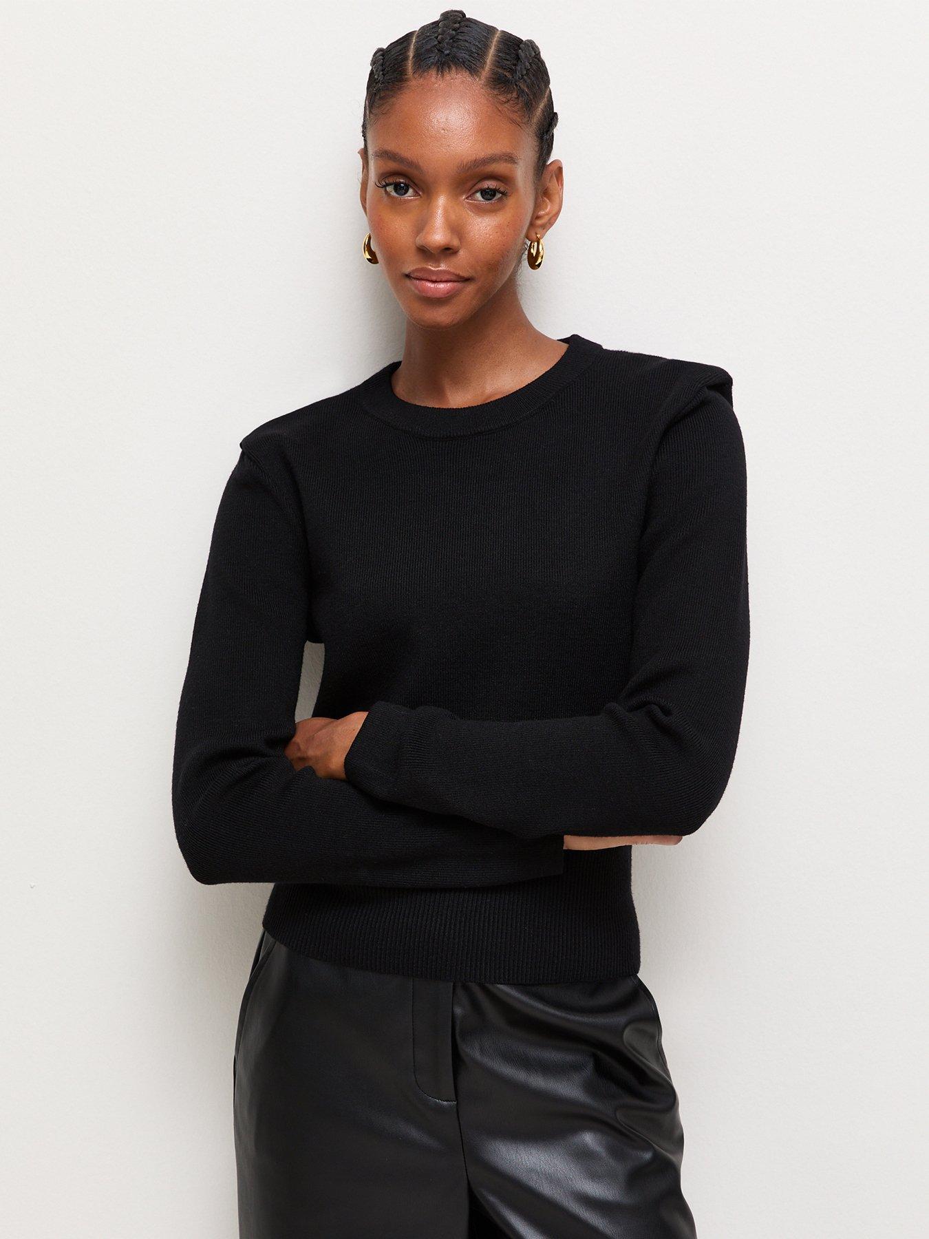 Image 1 of 7 of New Look Womens Shoulder Pad Lightweight Jumper - Black