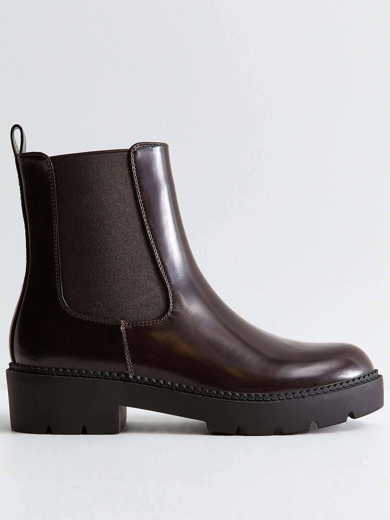 Image 1 of 6 of New Look Womens Faux Leather Chunky Lug Sole Chelsea Boots - Brown
