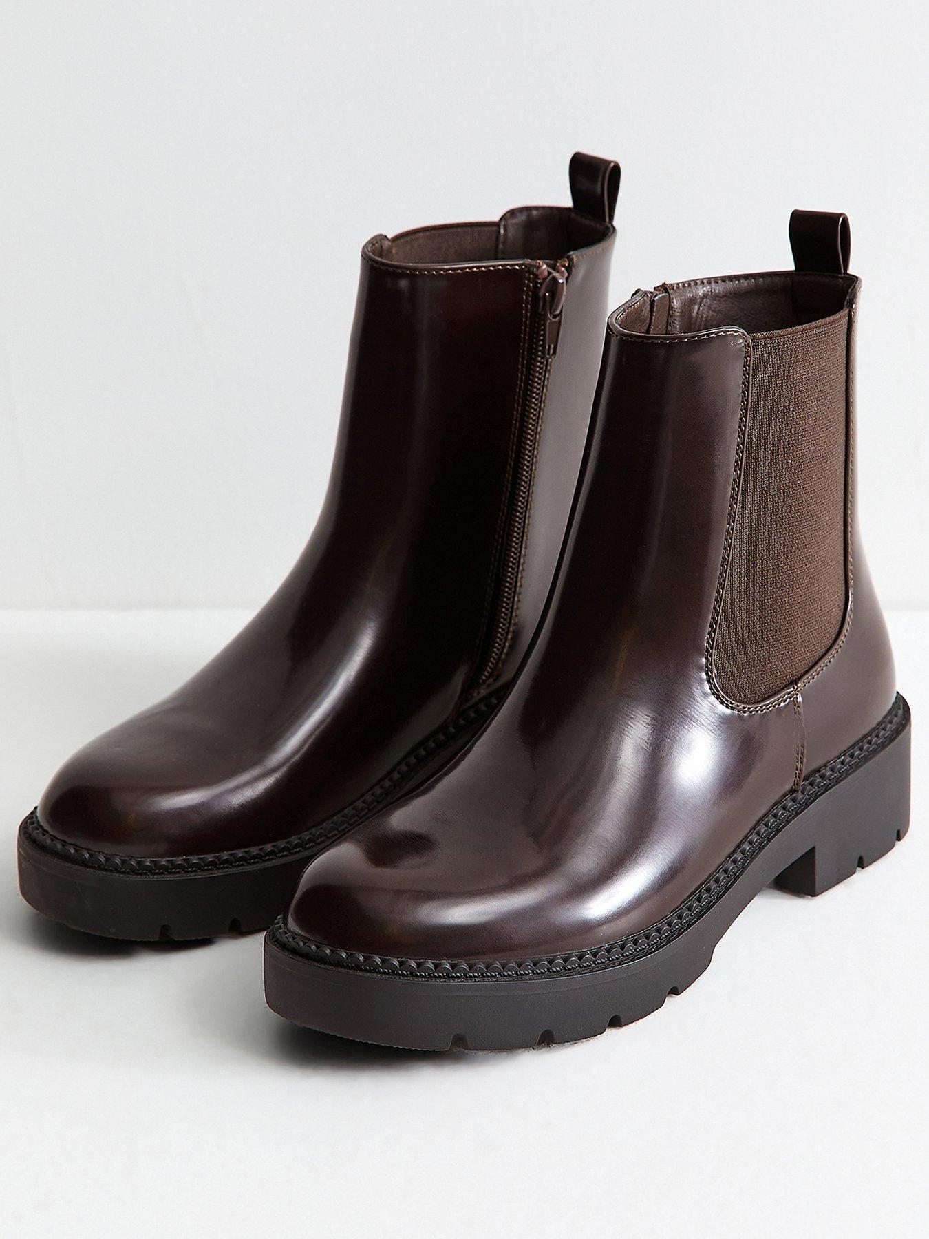 Image 2 of 6 of New Look Womens Faux Leather Chunky Lug Sole Chelsea Boots - Brown