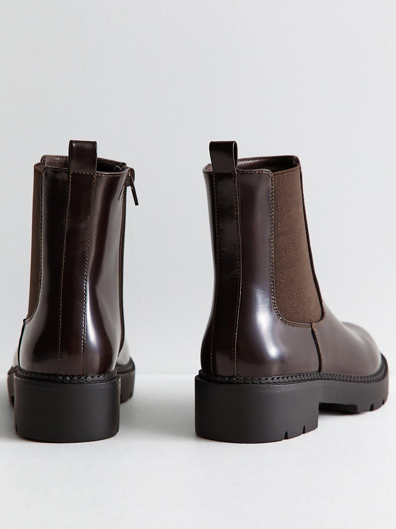 Image 3 of 6 of New Look Womens Faux Leather Chunky Lug Sole Chelsea Boots - Brown