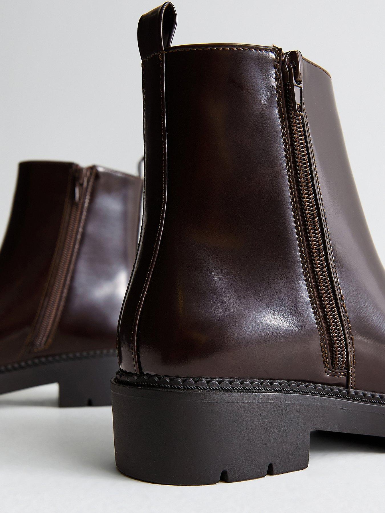 Image 4 of 6 of New Look Womens Faux Leather Chunky Lug Sole Chelsea Boots - Brown