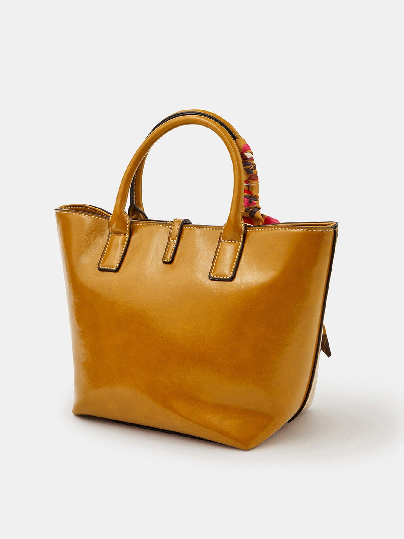 Image 3 of 5 of Accessorize Scarf Detail Structured Tote Handbag - Yellow
