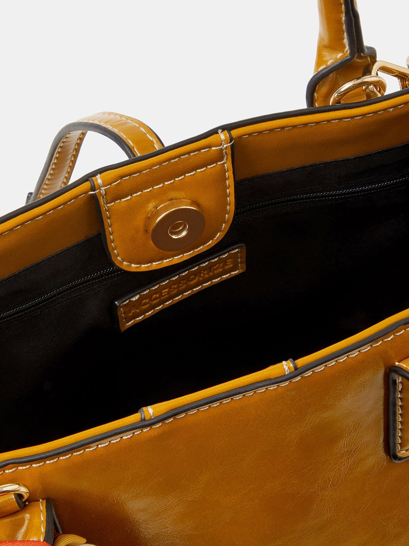 Image 4 of 5 of Accessorize Scarf Detail Structured Tote Handbag - Yellow