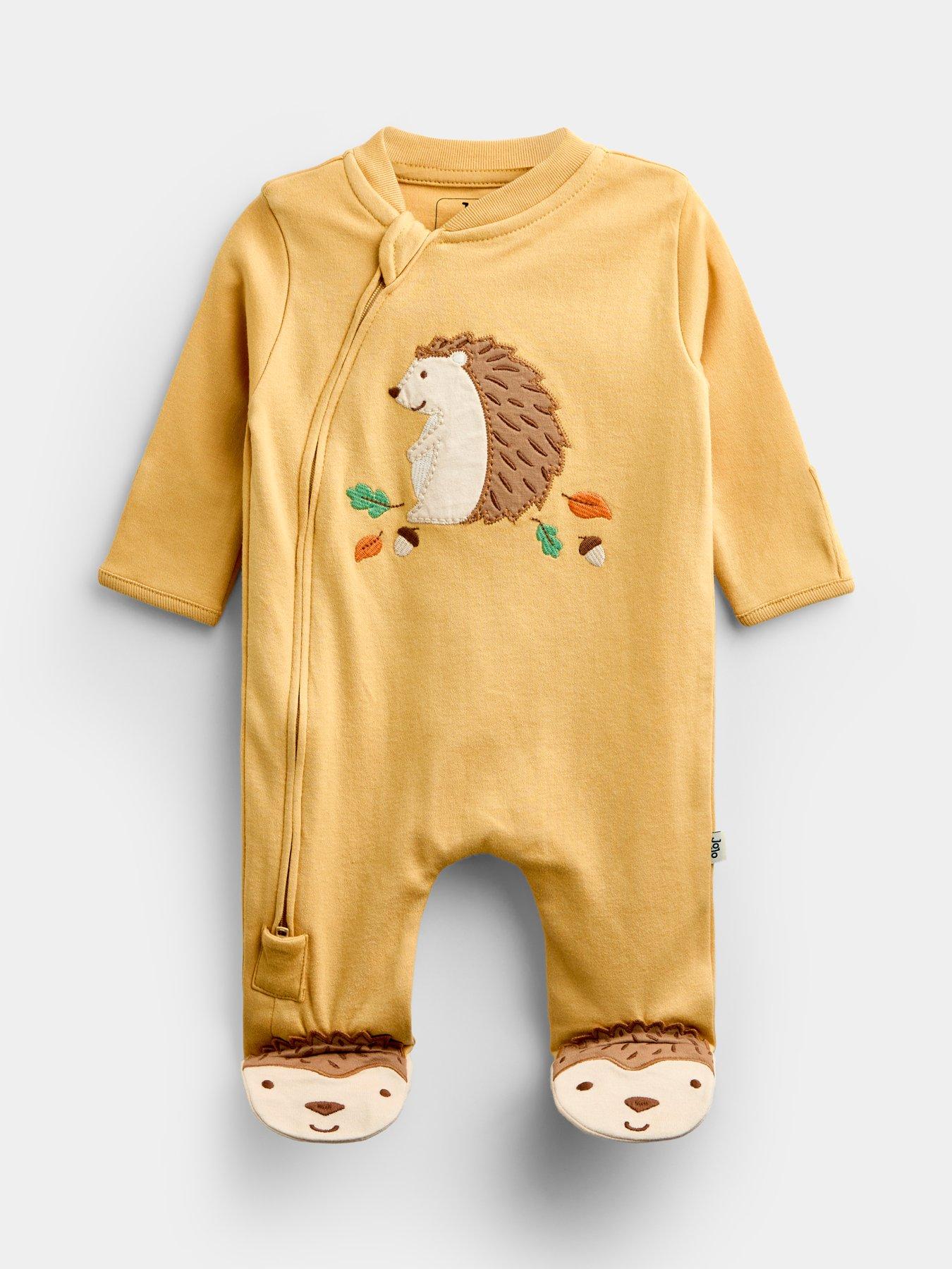 JoJo Maman Bebe Baby Girls Hedgehog Applique Sleepsuit - Yellow