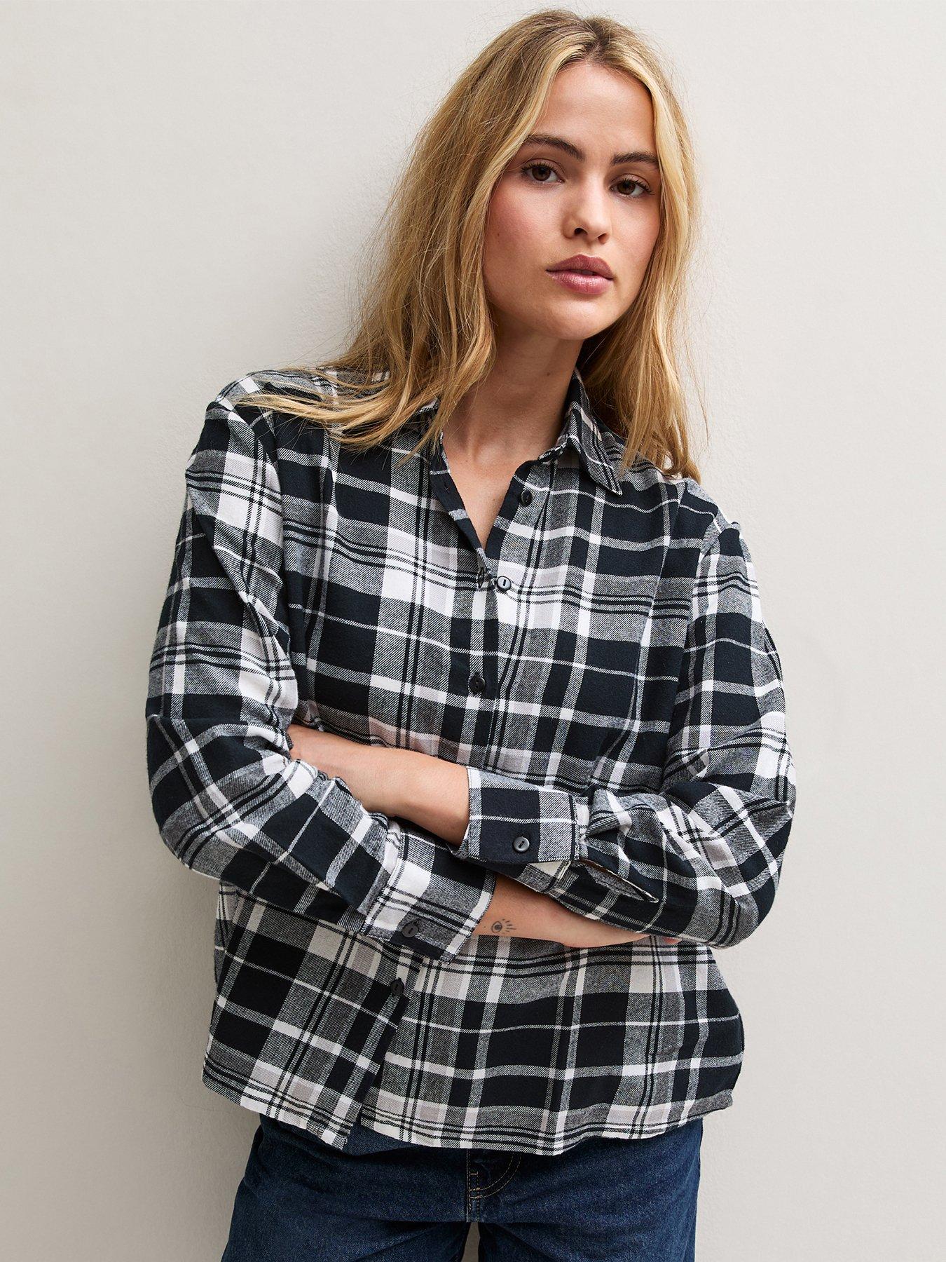 Image 1 of 5 of New Look Womens Check Long Sleeve Cotton Shirt - Black