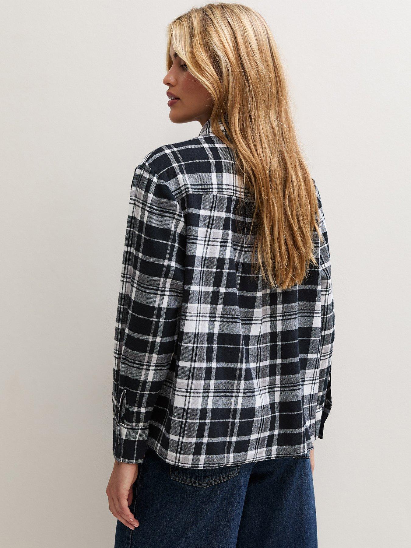 Image 2 of 5 of New Look Womens Check Long Sleeve Cotton Shirt - Black