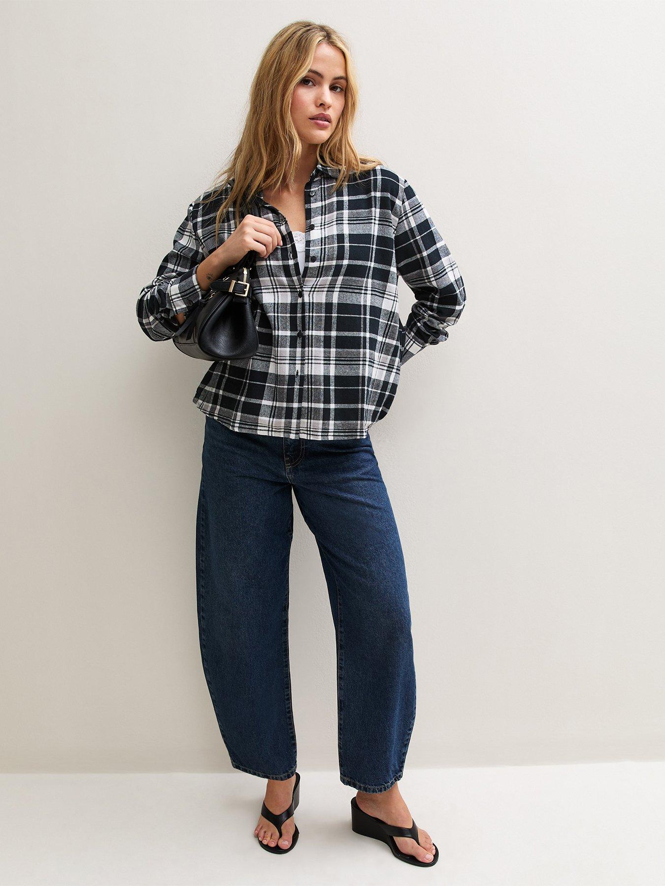Image 3 of 5 of New Look Womens Check Long Sleeve Cotton Shirt - Black