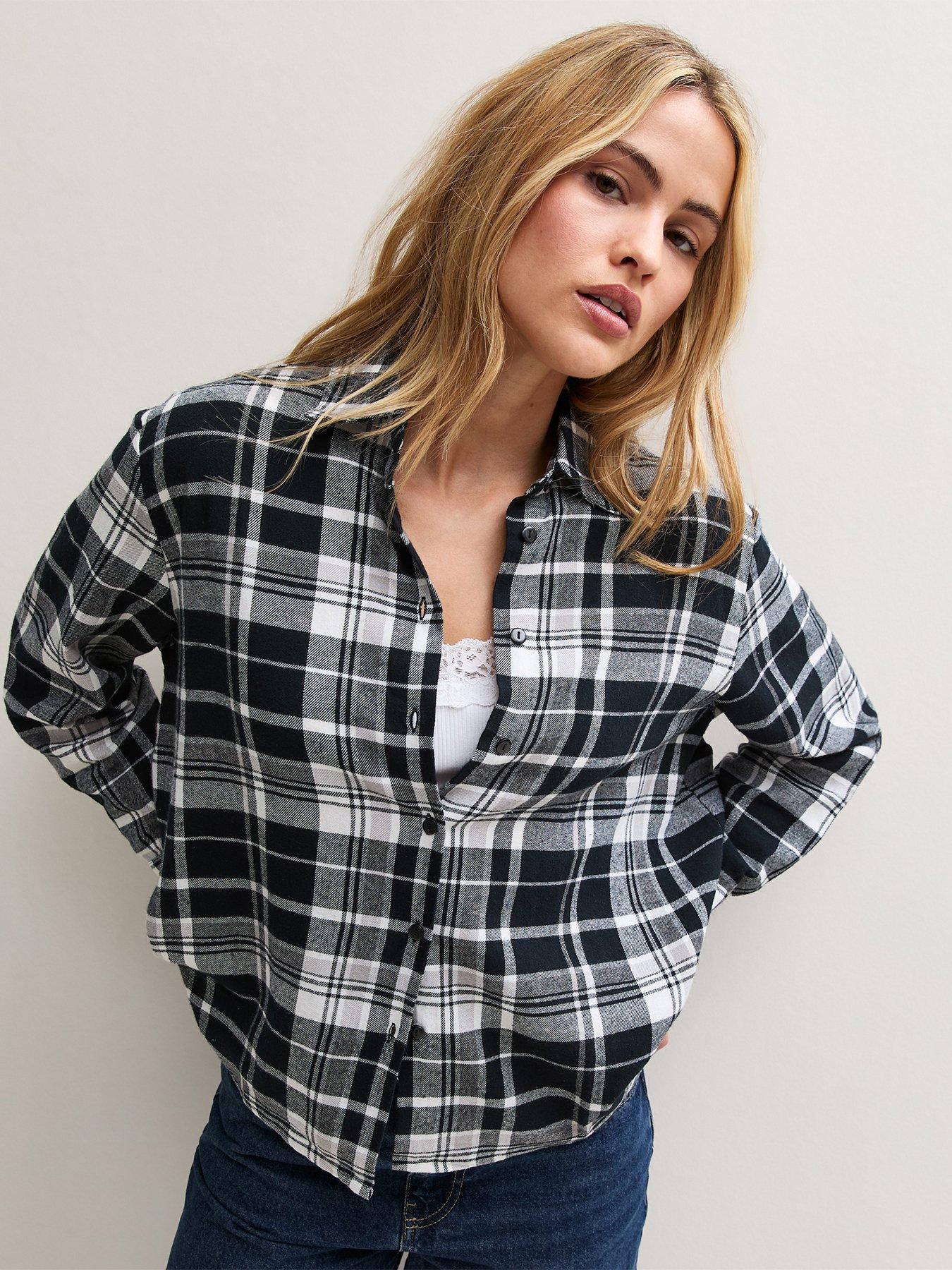 Image 4 of 5 of New Look Womens Check Long Sleeve Cotton Shirt - Black