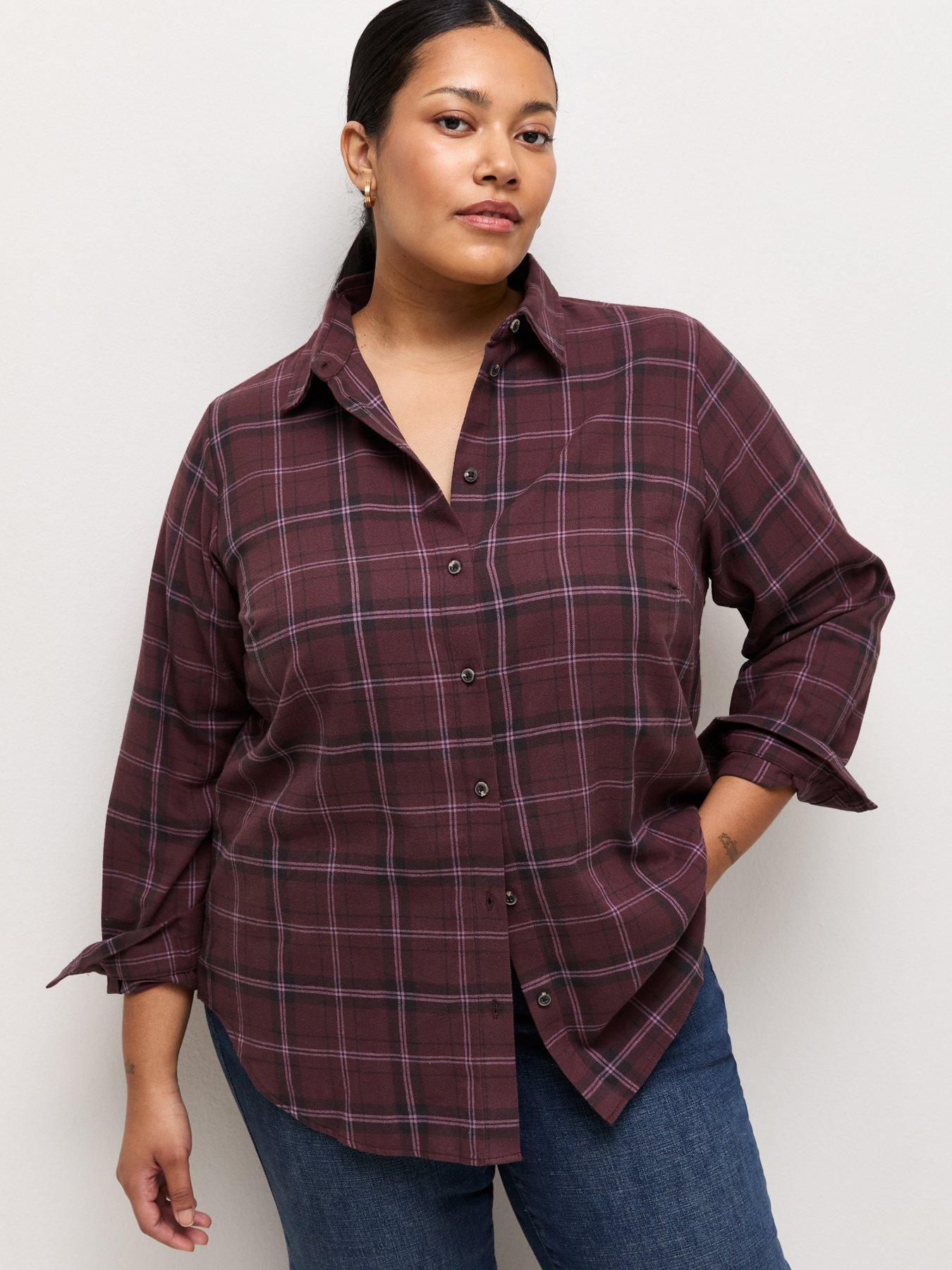 Image 1 of 5 of New Look Womens Curve Check Long Sleeve Shirt - Red