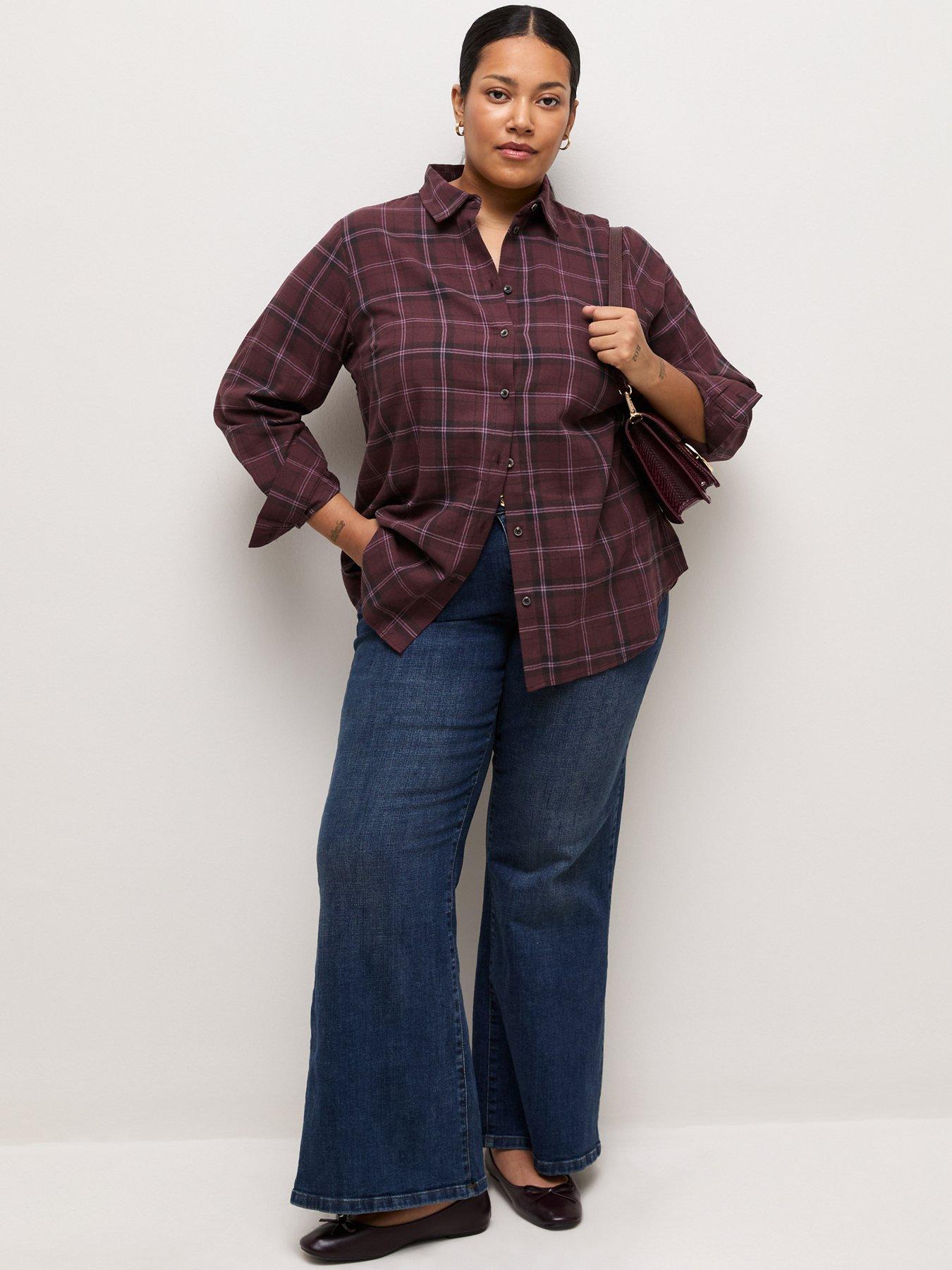 Image 3 of 5 of New Look Womens Curve Check Long Sleeve Shirt - Red