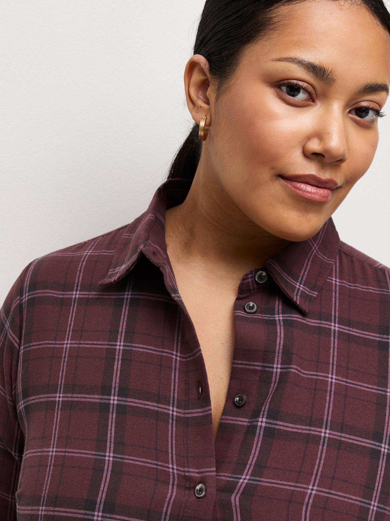 Image 4 of 5 of New Look Womens Curve Check Long Sleeve Shirt - Red