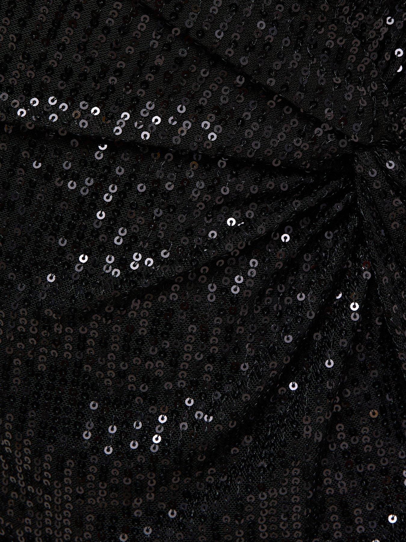 Image 6 of 6 of New Look Womens Sequin Knot Front Long Sleeve Mini Dress - Black