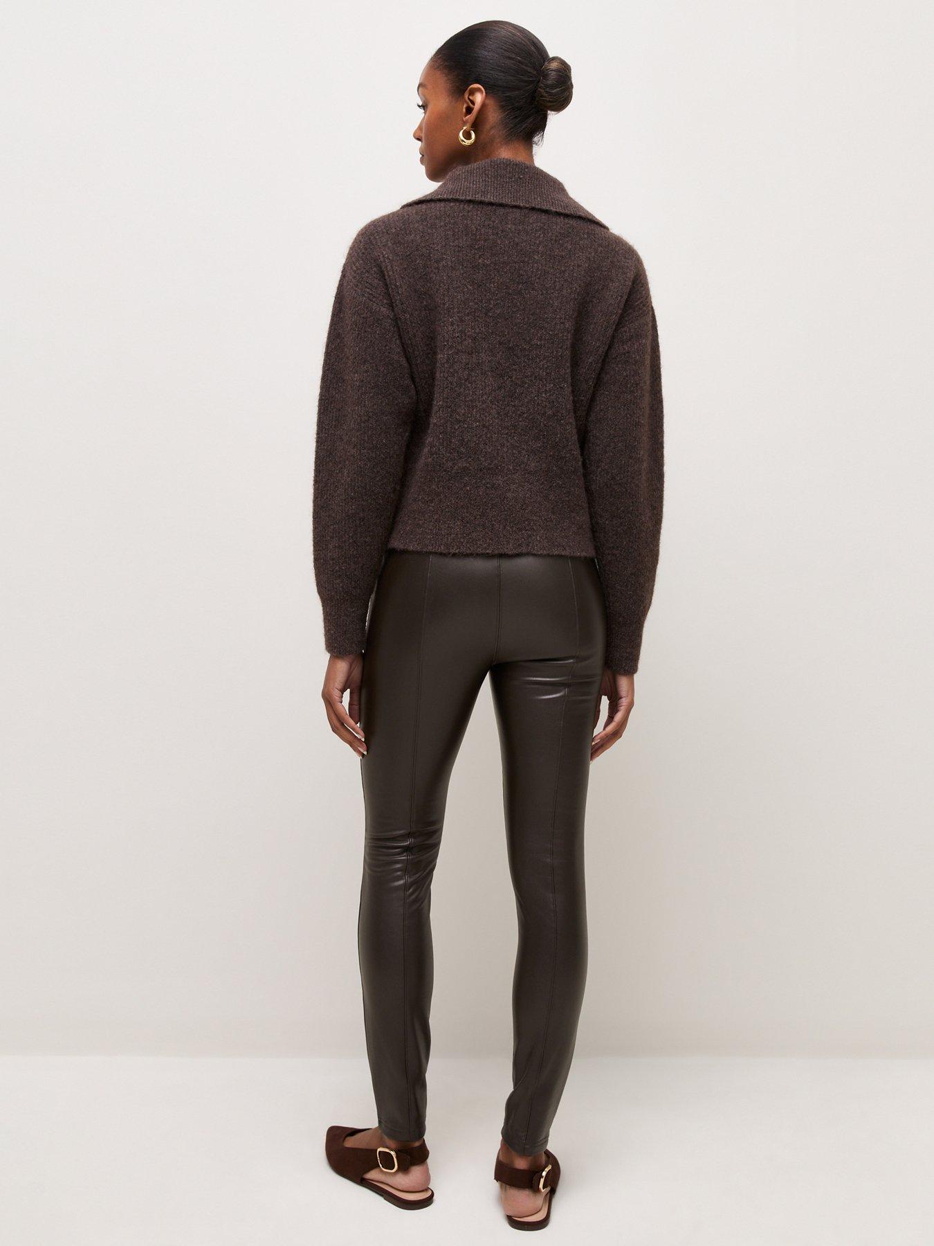 Image 2 of 5 of New Look High Waist Faux Leather Leggings - Brown