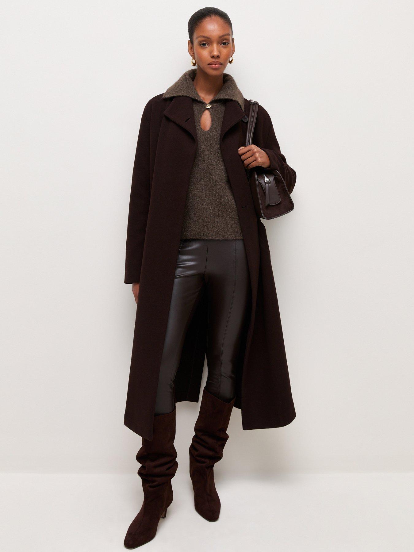 Image 3 of 5 of New Look High Waist Faux Leather Leggings - Brown