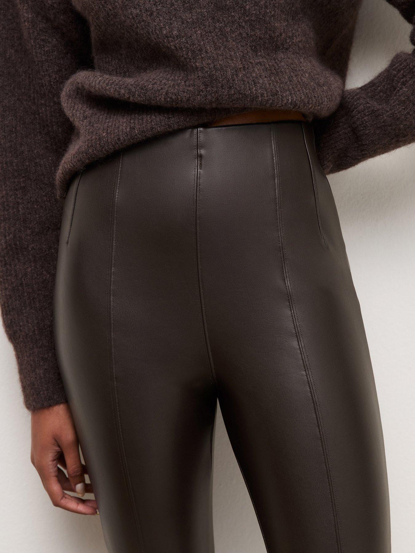 Image 4 of 5 of New Look High Waist Faux Leather Leggings - Brown