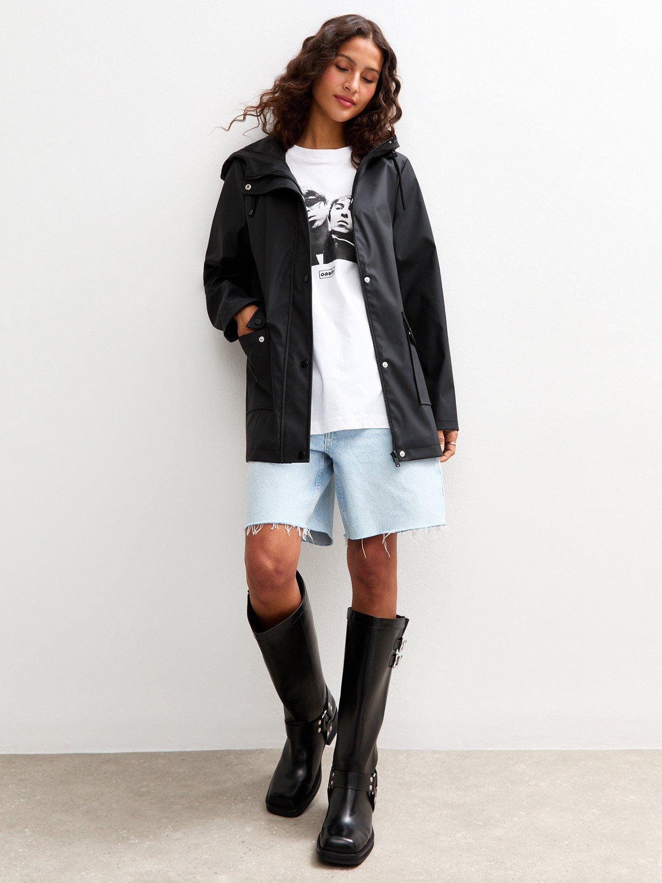 New Look Water Resistant Drawstring Hood Rain Anorak - Black