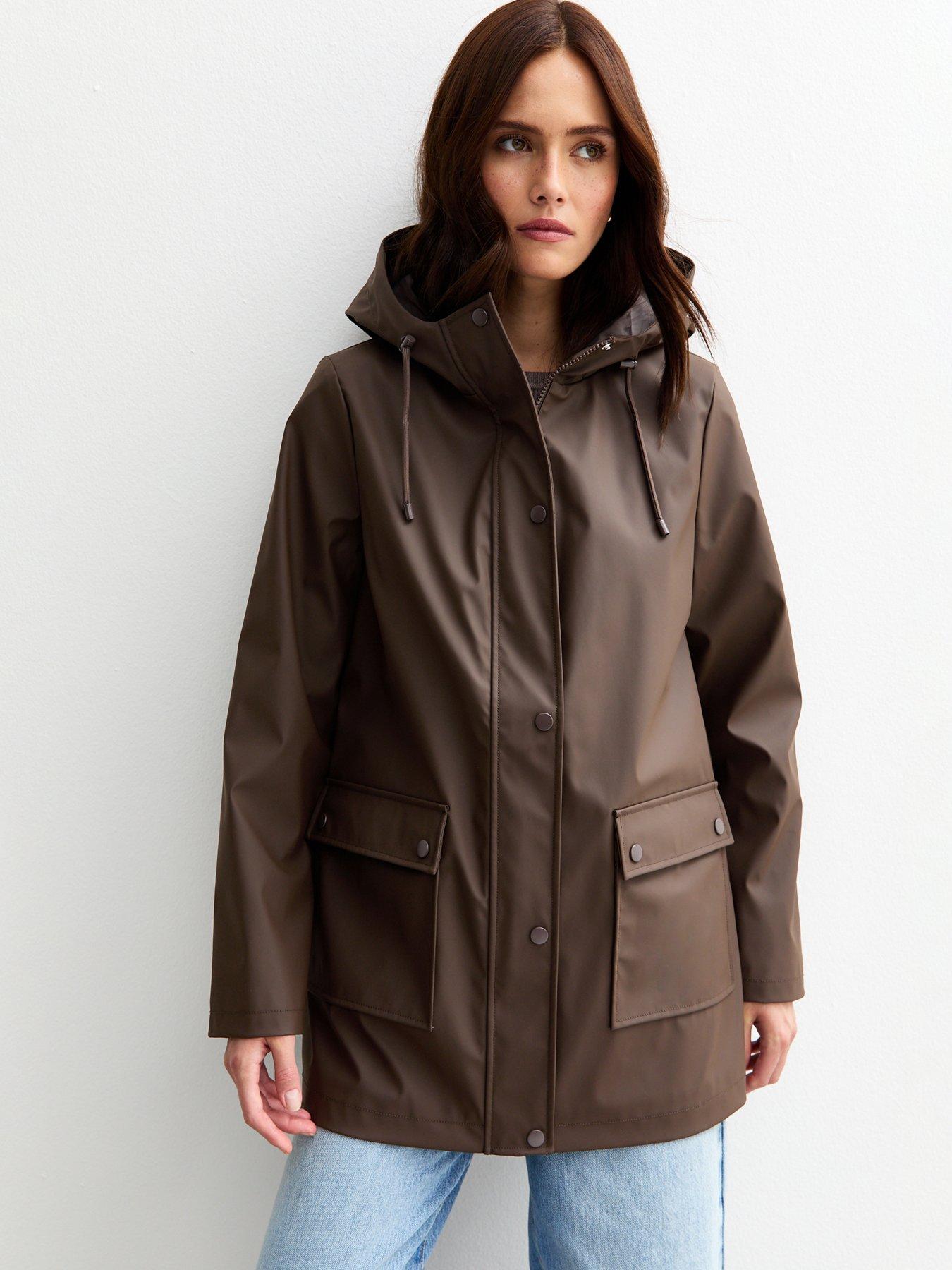 New Look Water Resistant Drawstring Hood Rain Anorak - Brown
