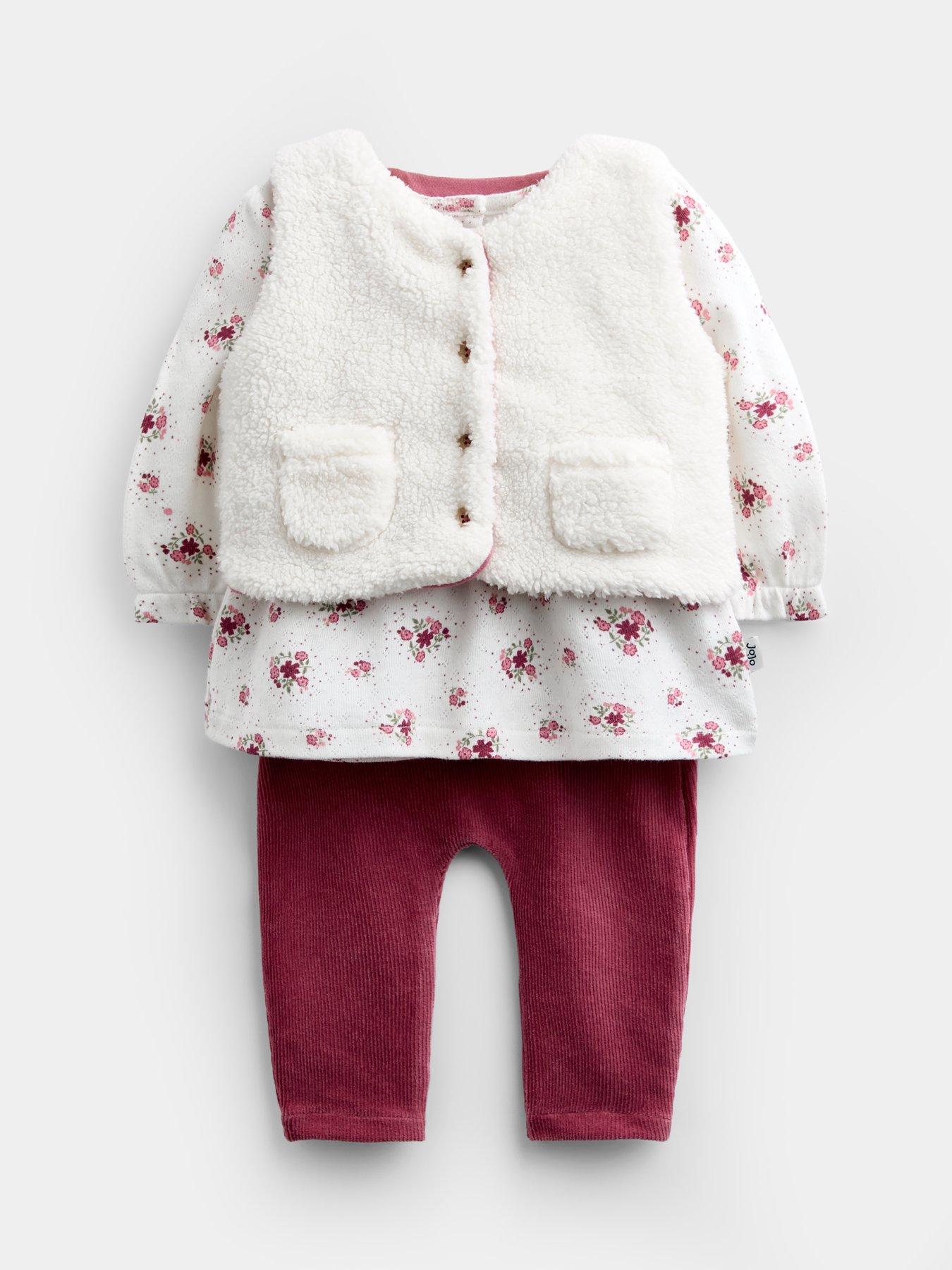 JoJo Maman Bebe Baby Girls Floral 3 Piece Gilet Set - Pink